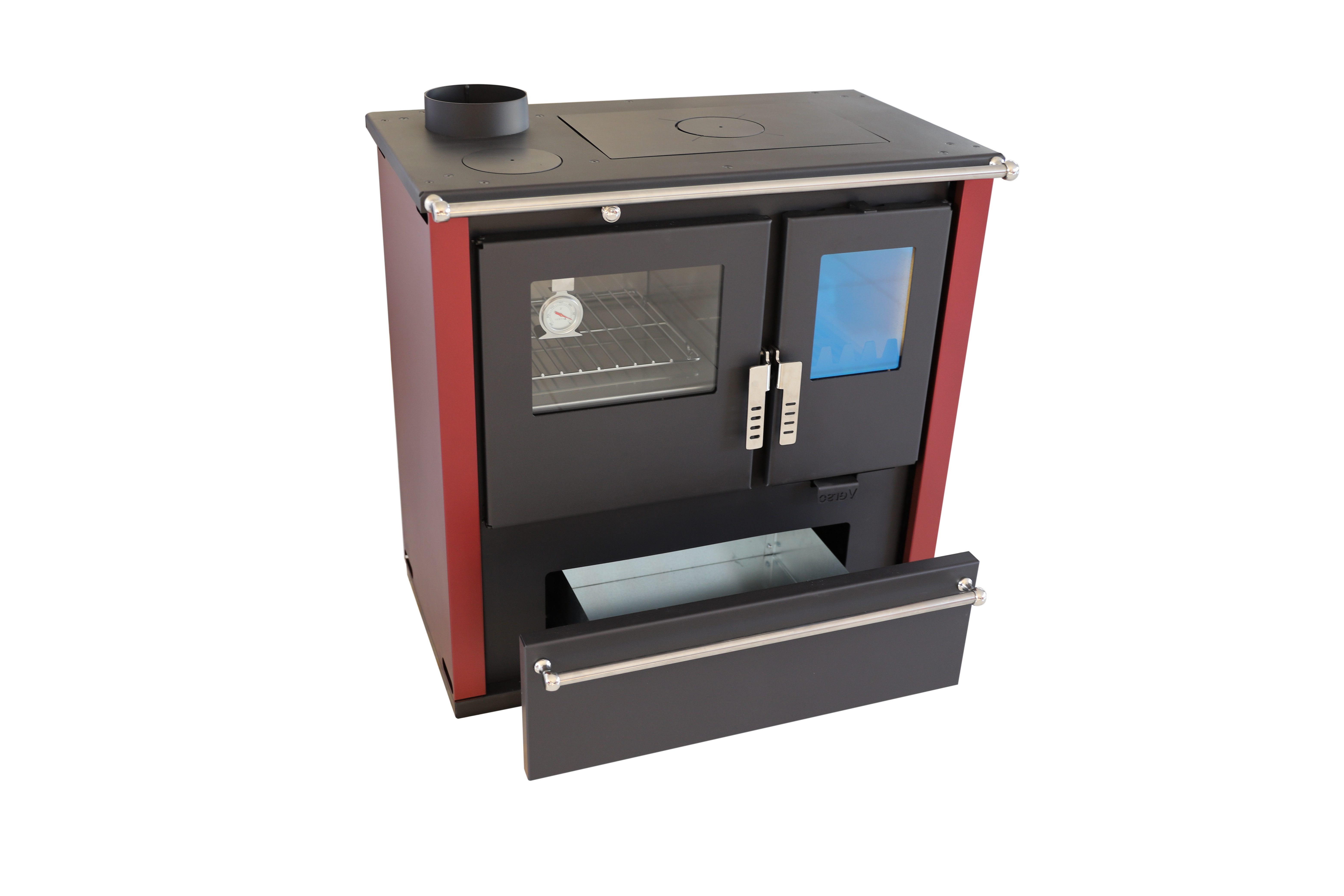 Verso Kaminofen CS PLUS INOX-Burgundy - links, 7,7 kW