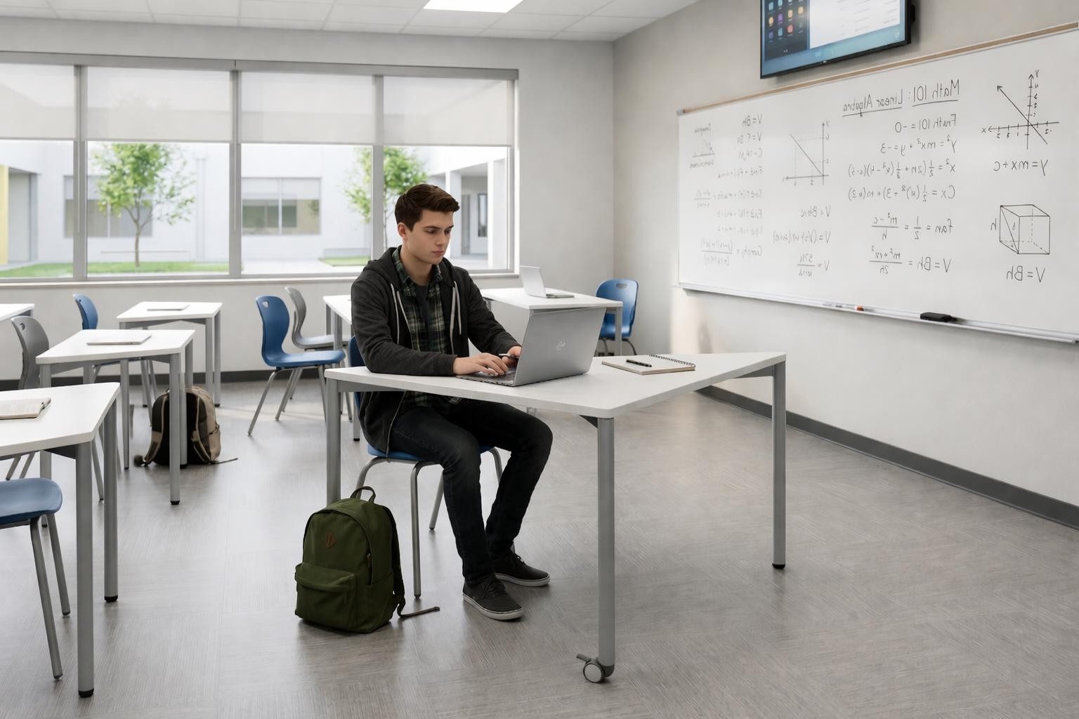 Xlmoebel Schreibtisch Moderne Schulbank mit dreieckiger Tischplatte und Rollen in Weiß, Made in Europa