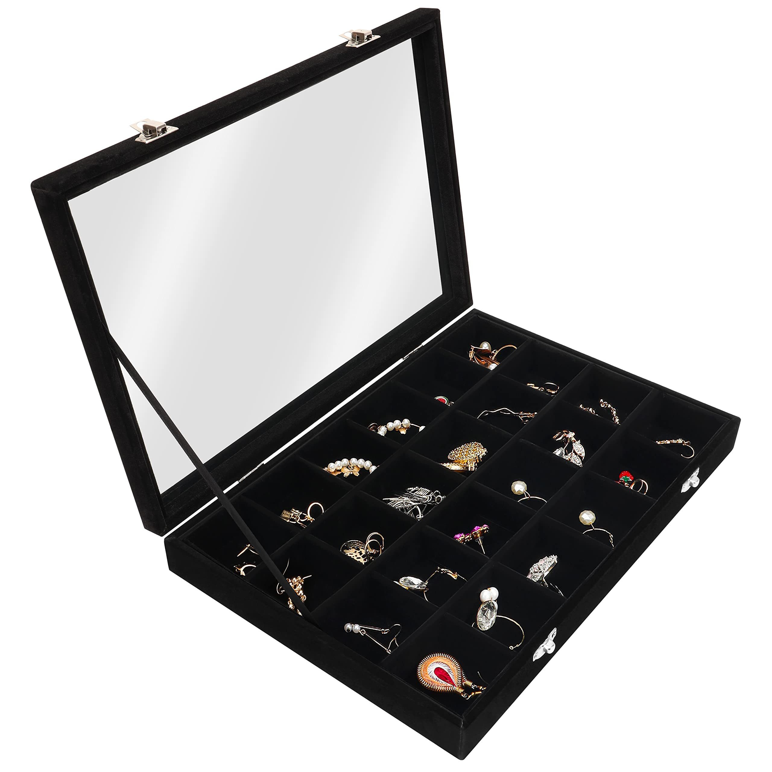 Belle Vous Schmuckständer Große stapelbare Schmuckaufbewahrungsbox aus schwarzem Samt, Black Velvet Jewelry Organizer - Large Stackable Box