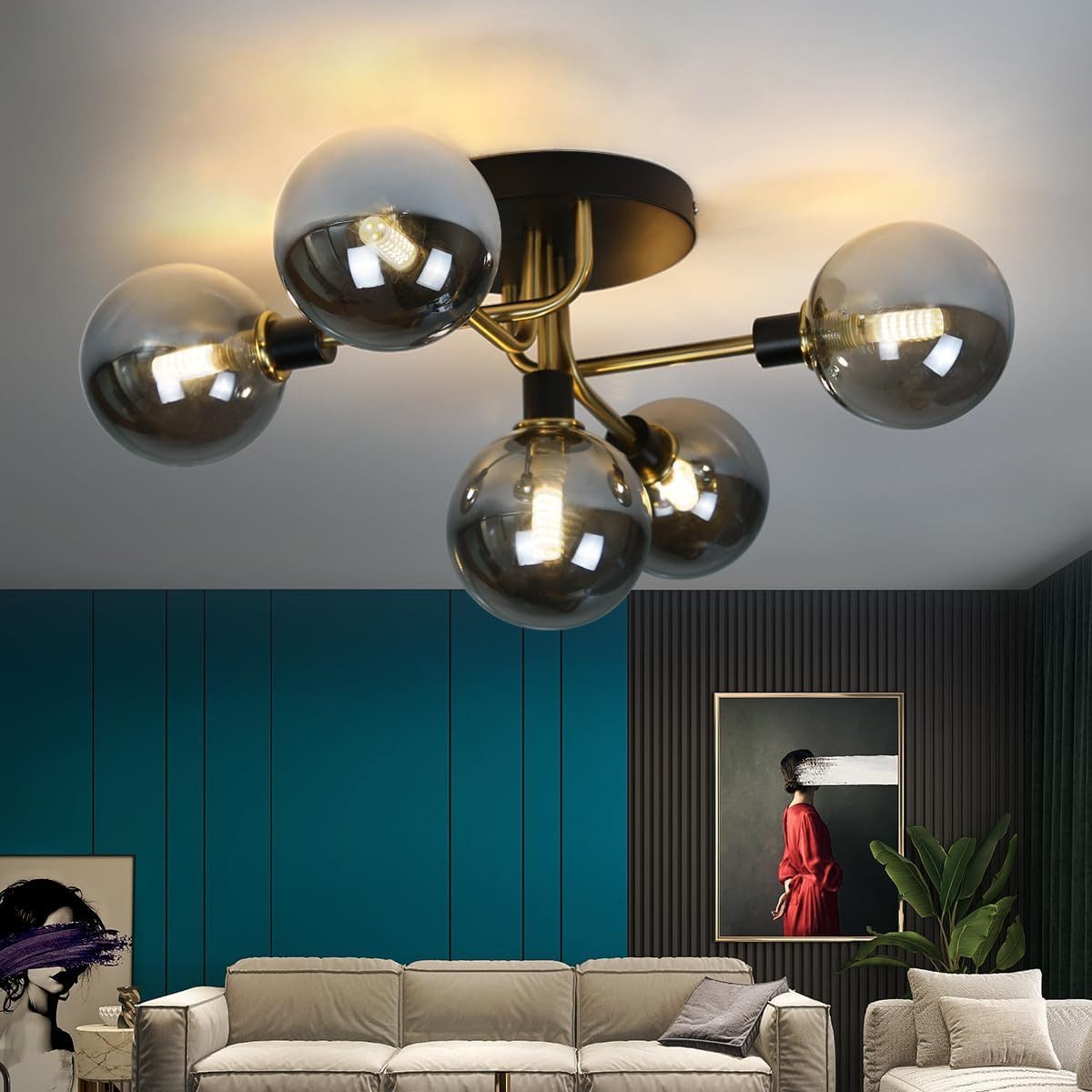 ZMH Deckenleuchte Glas Kugel deckenlampe Wohnzimmerlampe, LED wechselbar, W günstig online kaufen