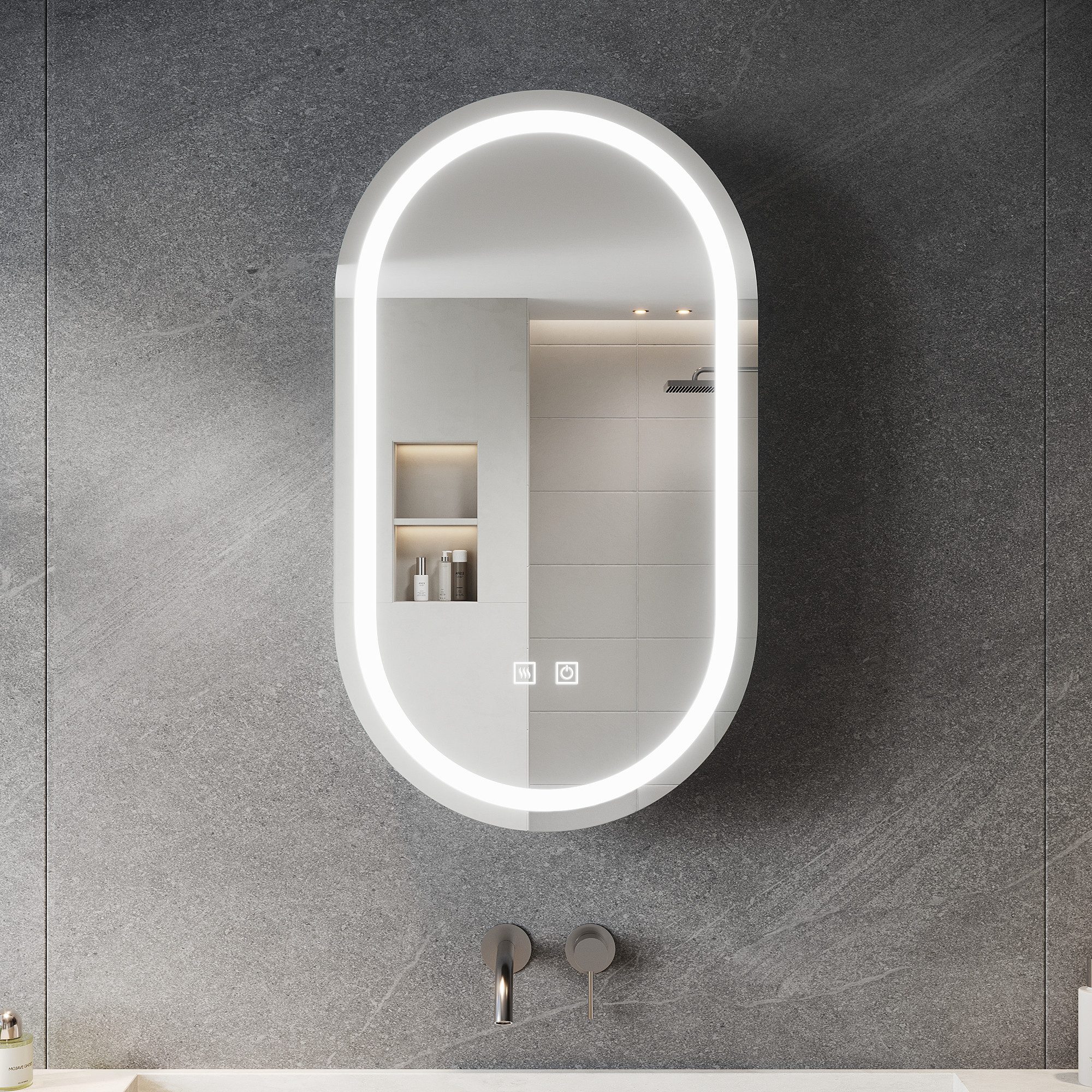 SONNI Badezimmerspiegelschrank Ovaler Spiegelschrank mit dreifarbigem Licht günstig online kaufen