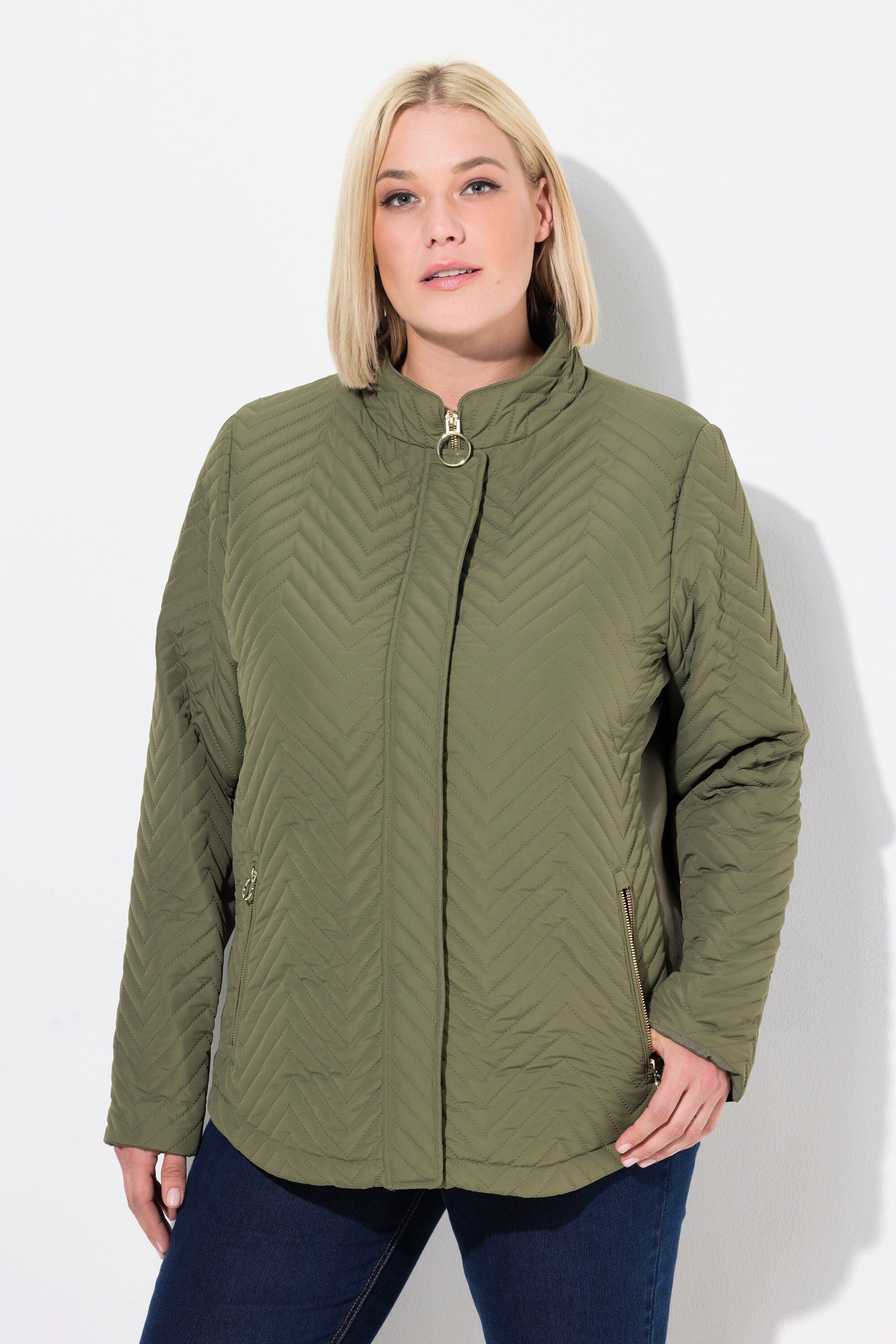 Ulla Popken Parka Steppjacke Strickeinsätze Stehkragen Zipptaschen