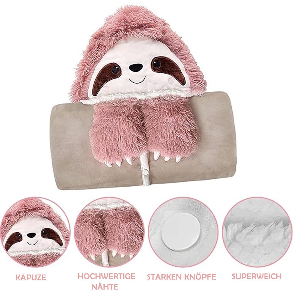 Wohndecke Kuscheldecke mit Ärmeln Faultier Decke mit Kapuze Tragbar Flauschdecke, TUWENA, Cartoon Sofadecke Flanell, Weiche Wohndecke 152x125cm, Decke Geschenke – Bild 3 von 5