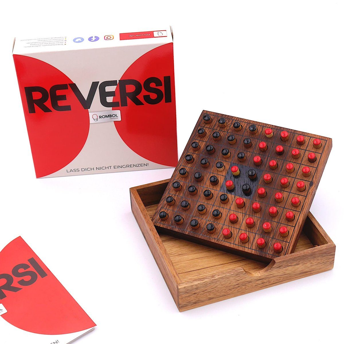 ROMBOL Denkspiele Spiel, Brettspiel aus Holzspiel schwarz/rot Interessantes Holz, 2 Personen edlem Strategiespiel – Reversi für