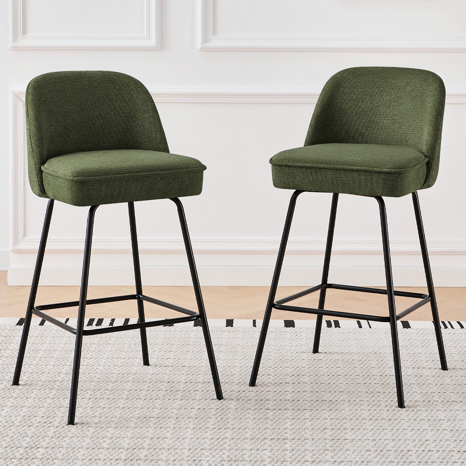 JYMTOM Barhocker Gepolsterter Sitz mit Federkern, Sitzfläche aus Leinen und Textilien (2 St), Metallbeine, für Bar, Theke, Küche, Esszimmer und Bistro geeignet