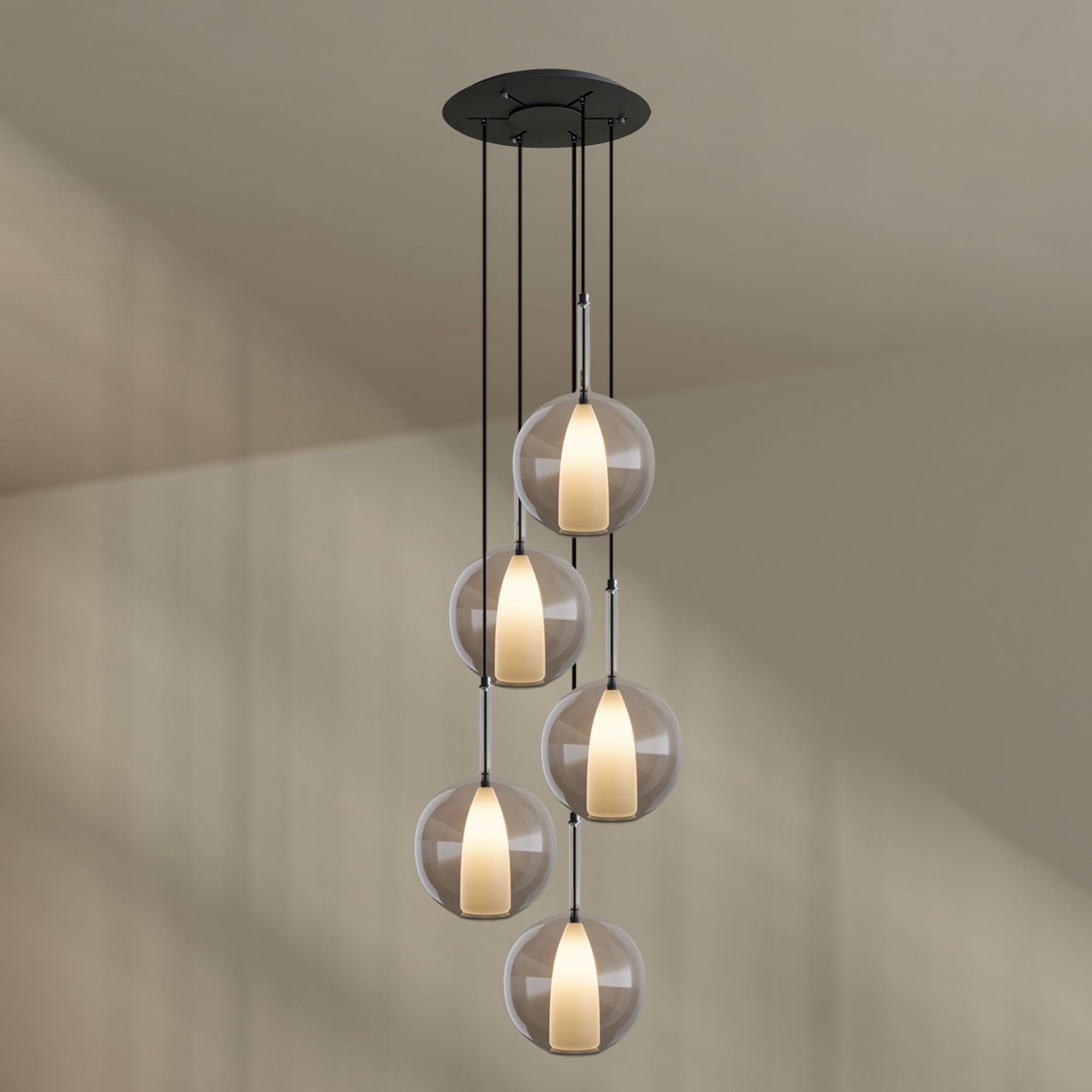 s.luce Pendelleuchte Belluna Galerieleuchte 5-flammig Ø 60cm Baldachin Klar