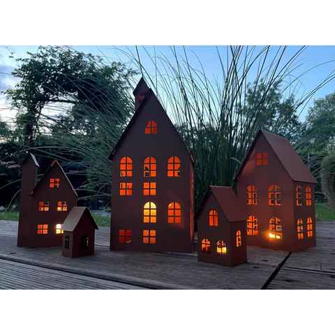 LB H&F Lilienburg Dekofigur 5er SET Haus Häuser Deko Metall Lichthaus Weihnachten Weihnachtsdeko (Metallhaus Adventsdeko Herbstdeko Tischdeko Laterne Windlicht Rosthaus Rostlaterne Wohnzimmer außen Garten Mutter Mama Winter Eingang Teelichthaus Kerzenhaus Dekolicht zuhause Kerze Teelicht Licht Grablicht Advent Grablaterne Adventsdeko Licht Beleuchtung Weihnachtsdeko Winterhaus, Rostdeko Geschenk Dekofigur Dekohaus Balkon Terrasse Eingangstür), Tischdeko Deko Fenster Tisch Herbst Herbstdeko Windlicht Geschenkset