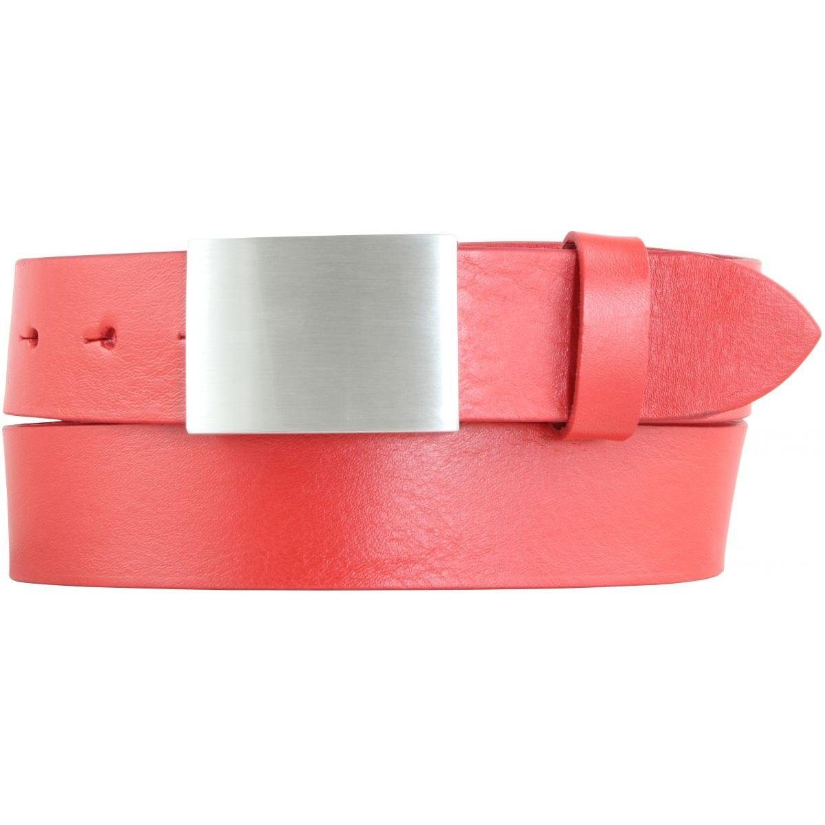 BELTINGER Ledergürtel Gürtel aus Vollrindleder 3,5 cm - Jeans-Gürtel für Damen Herren 35mm - Rot, Silber