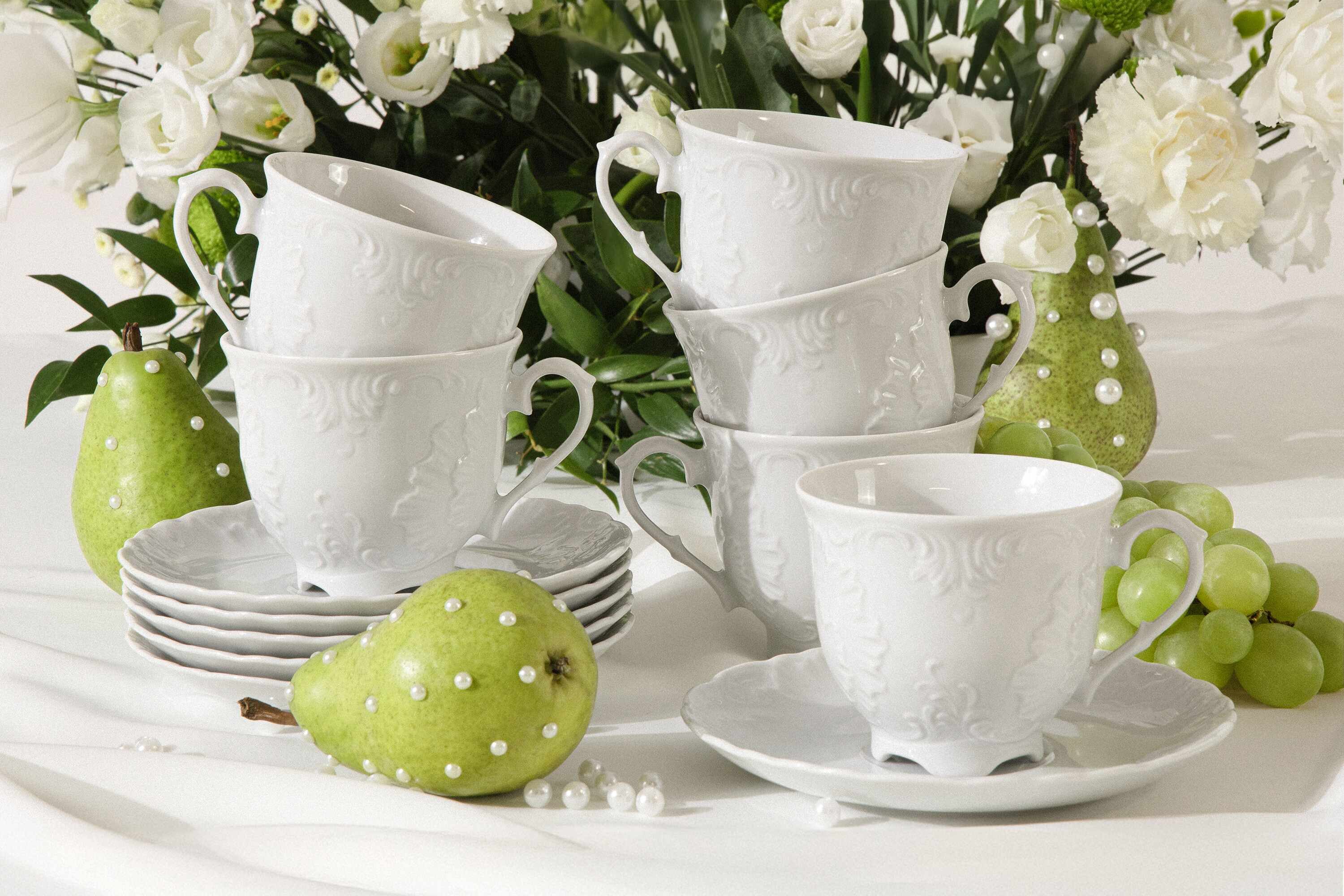 KONSIMO® Teeservice CMIELOW ROCOCO Geschirr-Set, Hochwertiges Premium-Porzellan (12-tlg), 6 Personen, Porzellan, elegante Dekorationen, zeitloses Design, handgefertigt