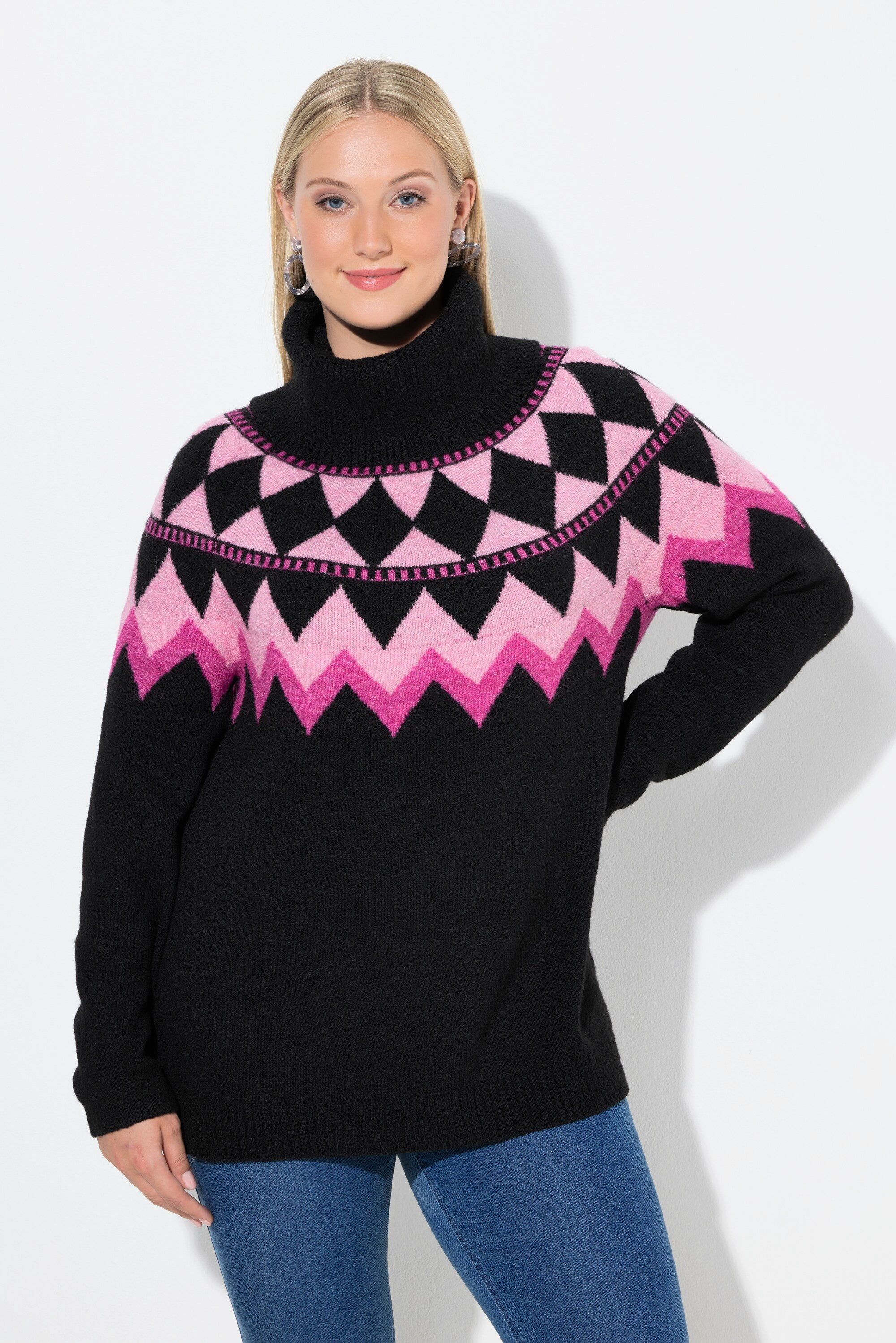 Ulla Popken Rollkragenpullover Pullover Norwegermuster Rollkragen Langarm günstig online kaufen