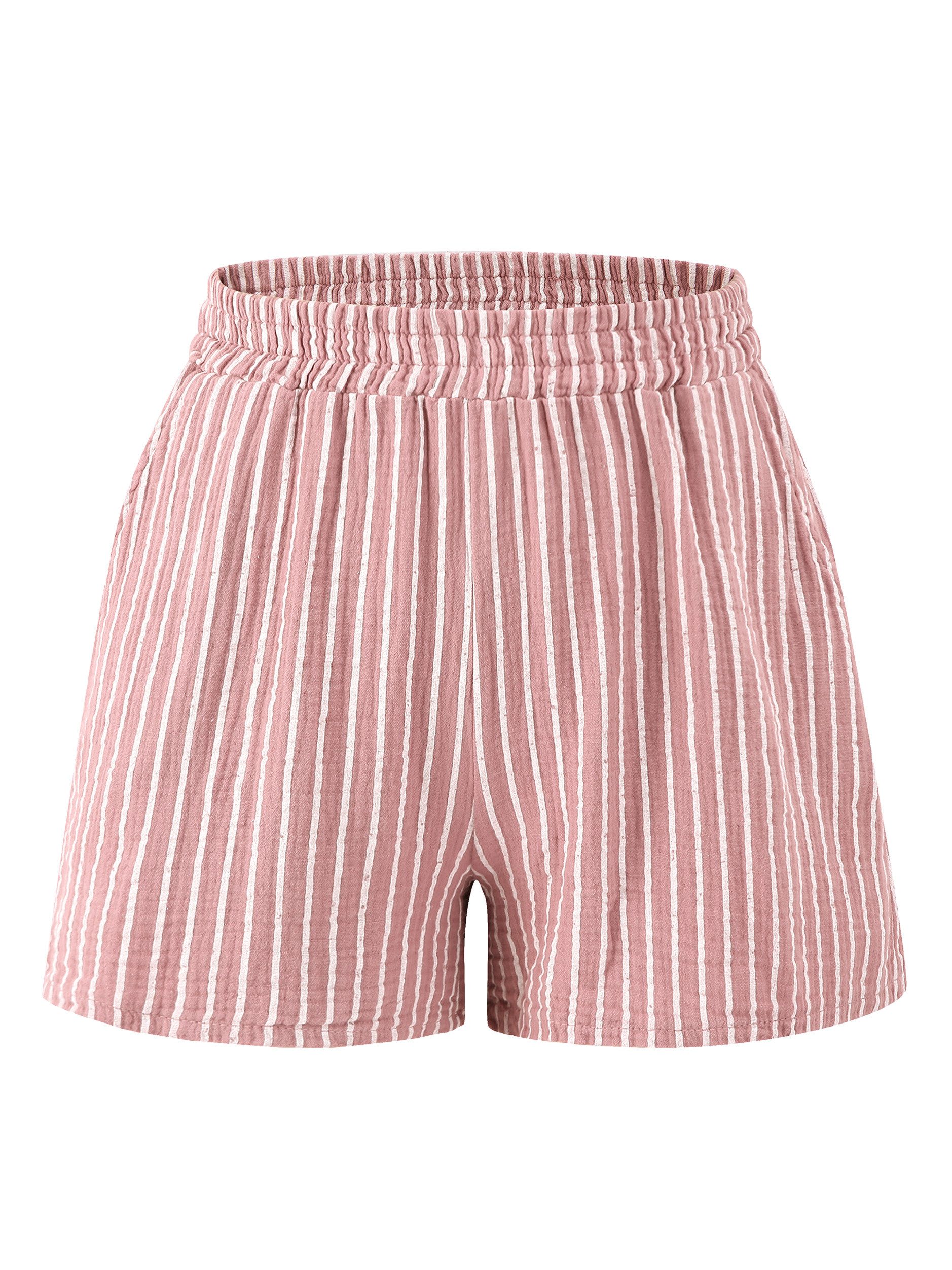 SASSYCLASSY Shorts Gestreifte Musselin Shorts mit elastischen Bund 100 % Baumwolle (Musselin), atmungsaktiv, sehr leicht, Made in Italy