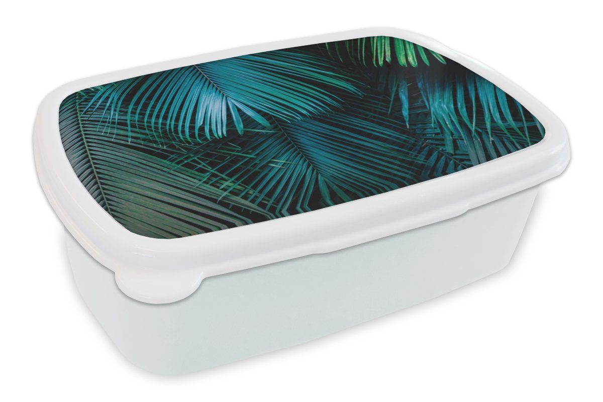 MuchoWow Lunchbox Palmenblatt - Tropisch - Natur - Dschungel, Kunststoff, (2-tlg), Brotbox für Kinder und Erwachsene, Brotdose, für Jungs und Mädchen weiß