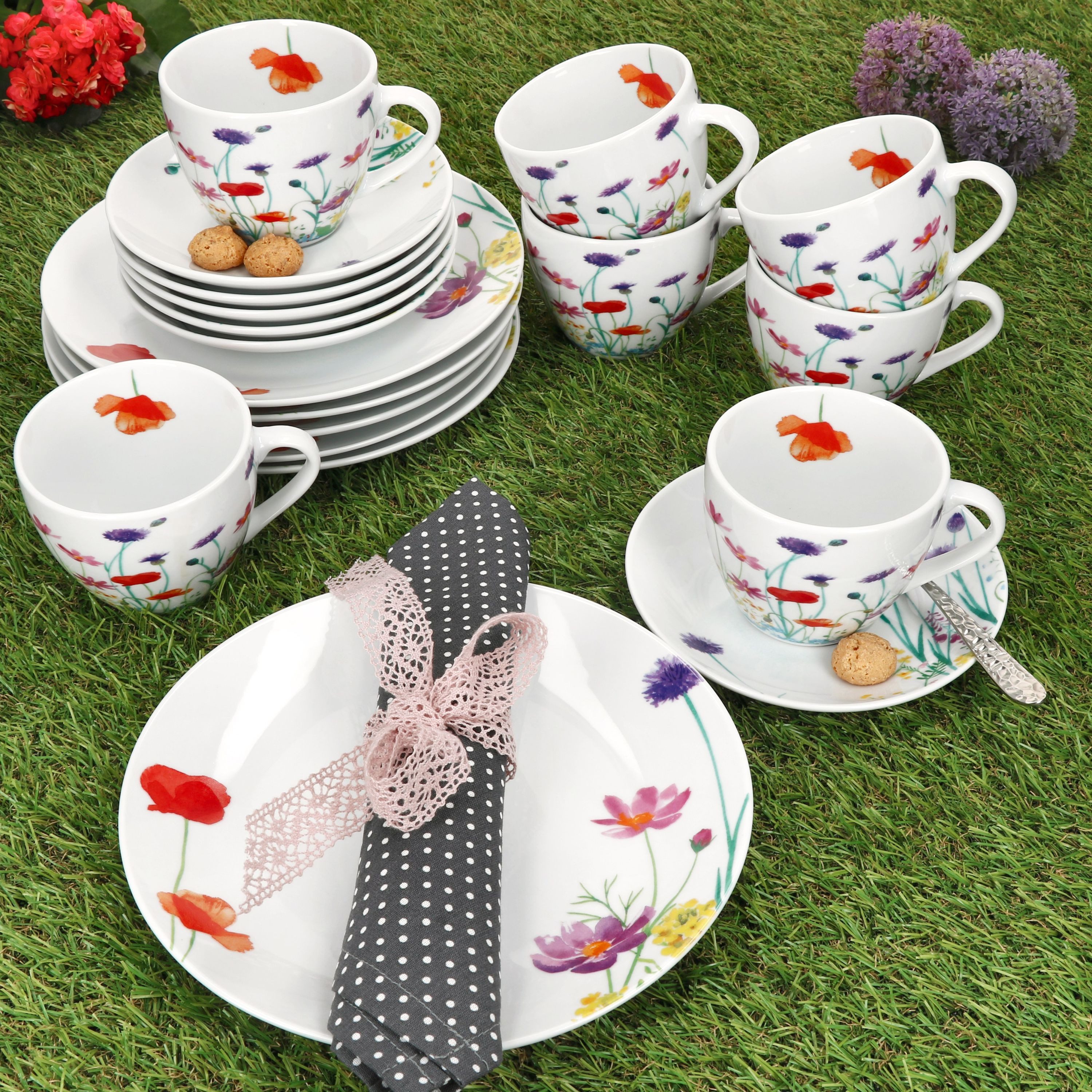 MamboCat Kaffeeservice 18tlg Kaffeeservice Marie Porzellan 6 Personen Blumen, Porzellan