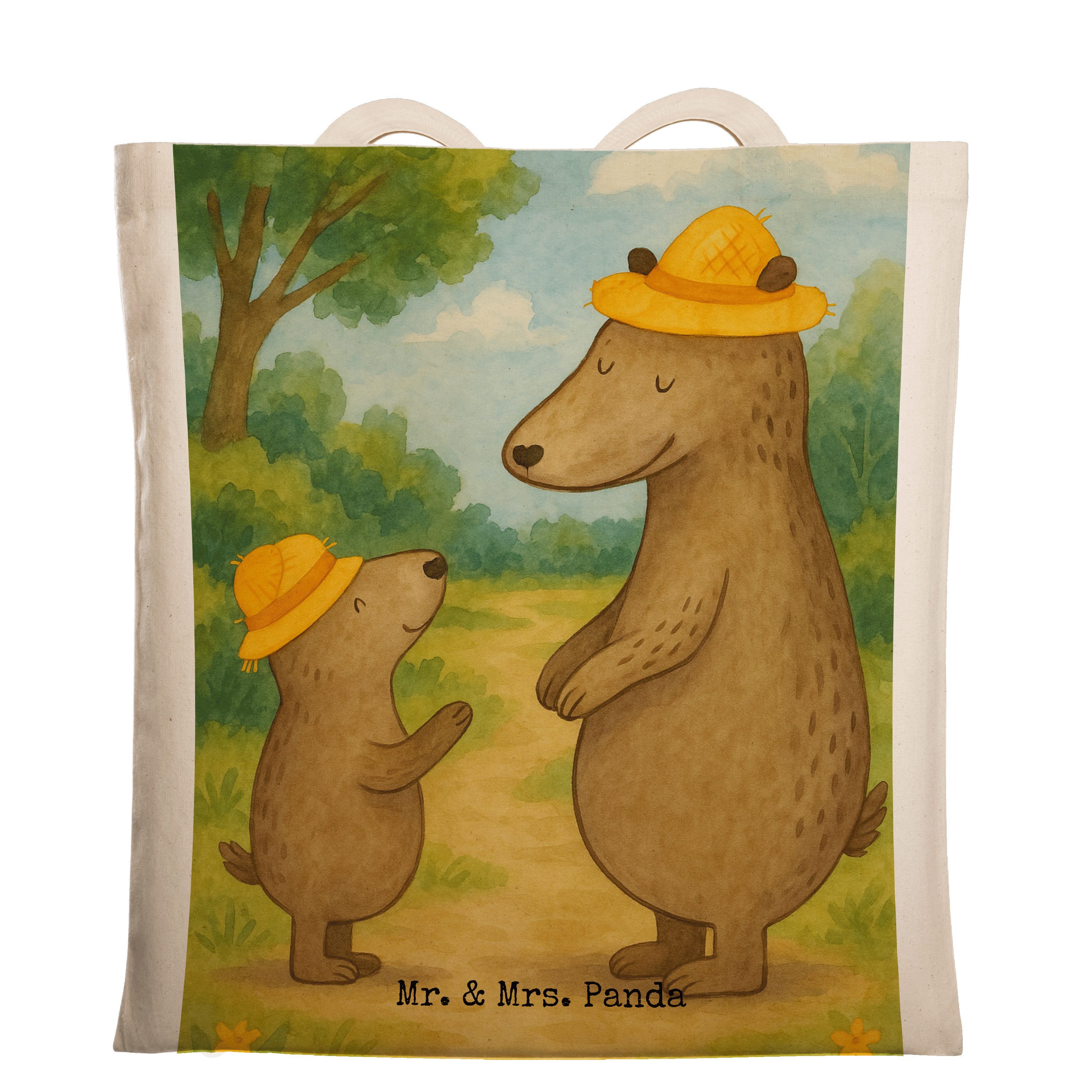 Mr. & Mrs. Panda Tragetasche Bären mit Hut Design, Tote Bag, Weiß, Shopping Tasche, Family, Famili (Packung), Büchertasche universaltasche campus tasche