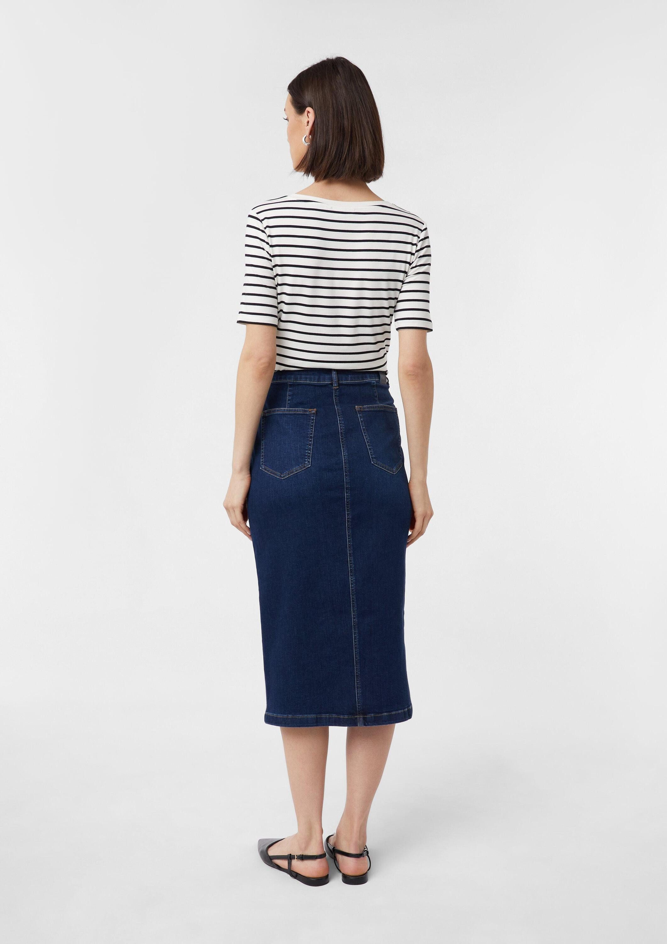 comma Midirock Rock Elastischer Midi-Jeansrock mit Waschung