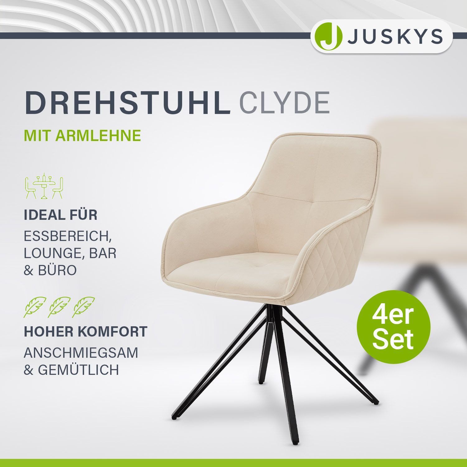 Juskys Esszimmerstuhl Clyde, 4er Set, Stoff günstig online kaufen