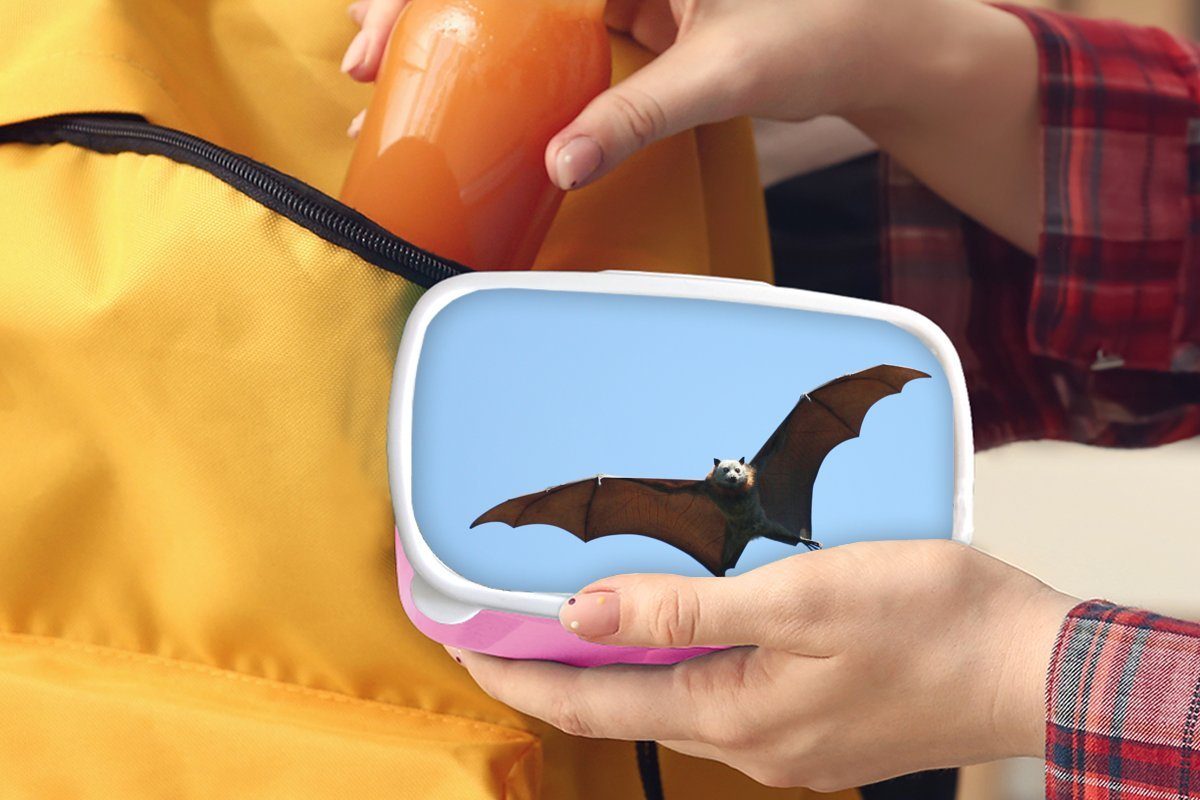 MuchoWow Lunchbox Fledermaus - Luft - Kunststoff, Brotdose Kunststoff Kinder, (2-tlg), für Mädchen, rosa Erwachsene, Flügel, Brotbox Snackbox