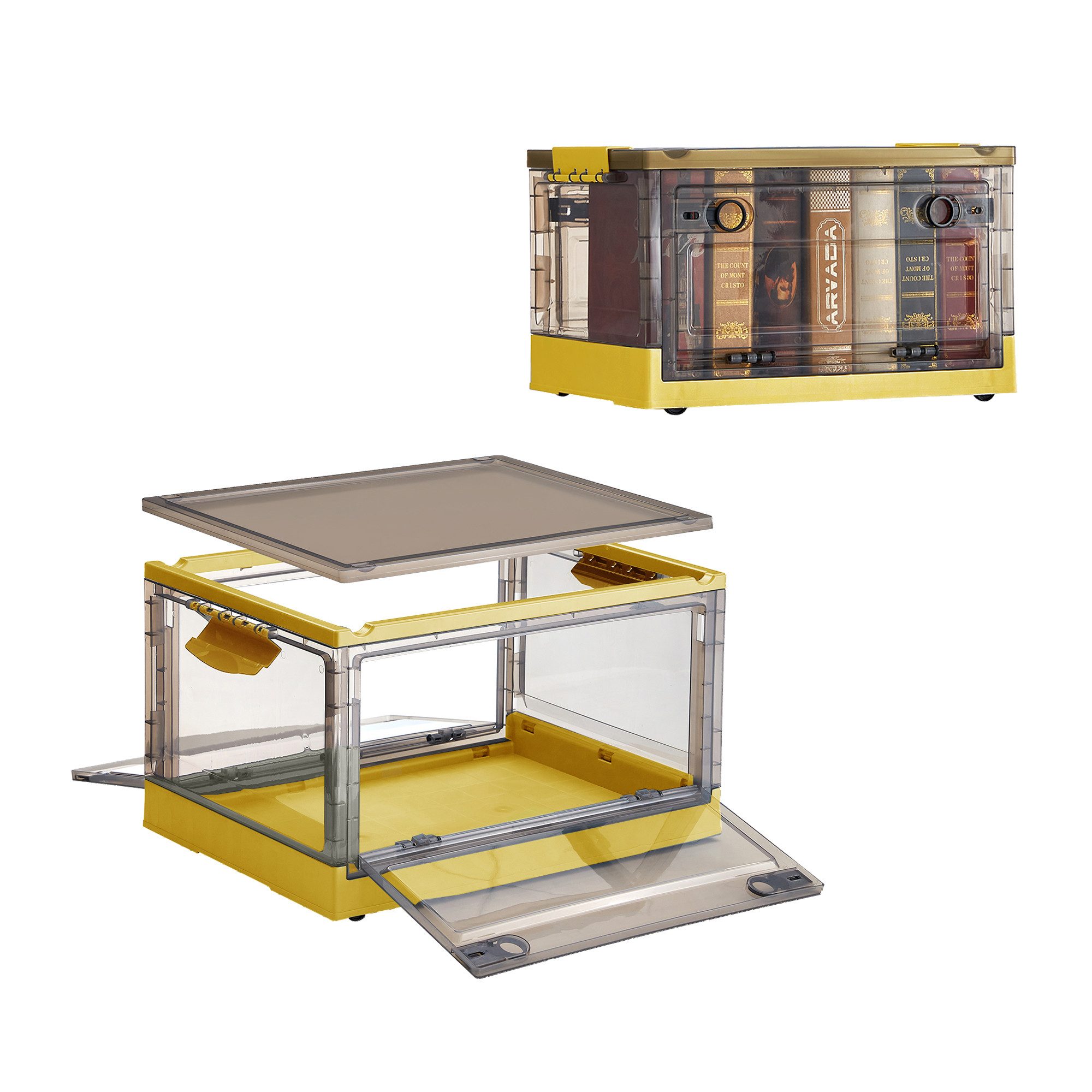 Zedelmaier Aufbewahrungsbox faltbare und stapelbare Aufbewahrungsbox mit Deckel (Set, 1 St), Oben und an 2 Seiten zu öffnen, mit Rädern Griffen Türen