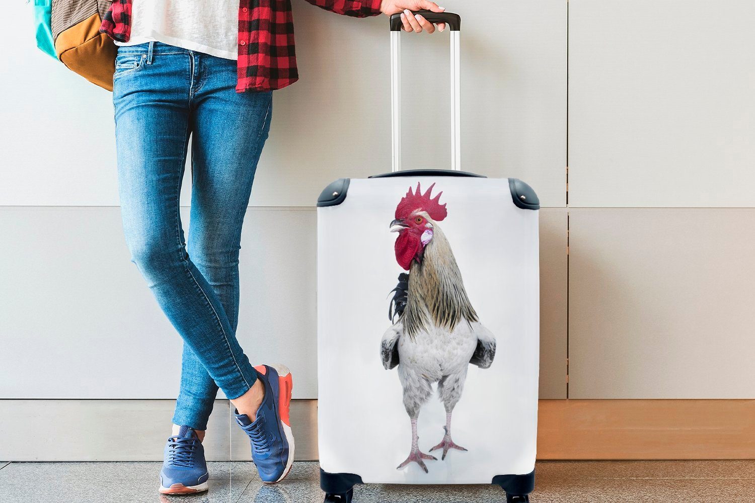 Handgepäckkoffer für mit Neugieriger Trolley, rollen, Rollen, Gockel, Ferien, 4 Handgepäck MuchoWow Reisetasche Reisekoffer