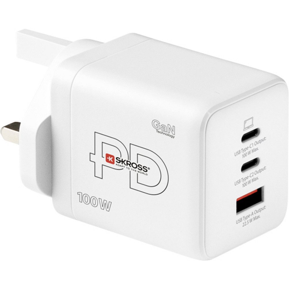 SKROSS Skross Power Charger Combo+ 100W UK USB Ladegerät 100 W 2x USB-C®, 1x USB-Ladegerät (Power Charger Combo+ 100W UK)