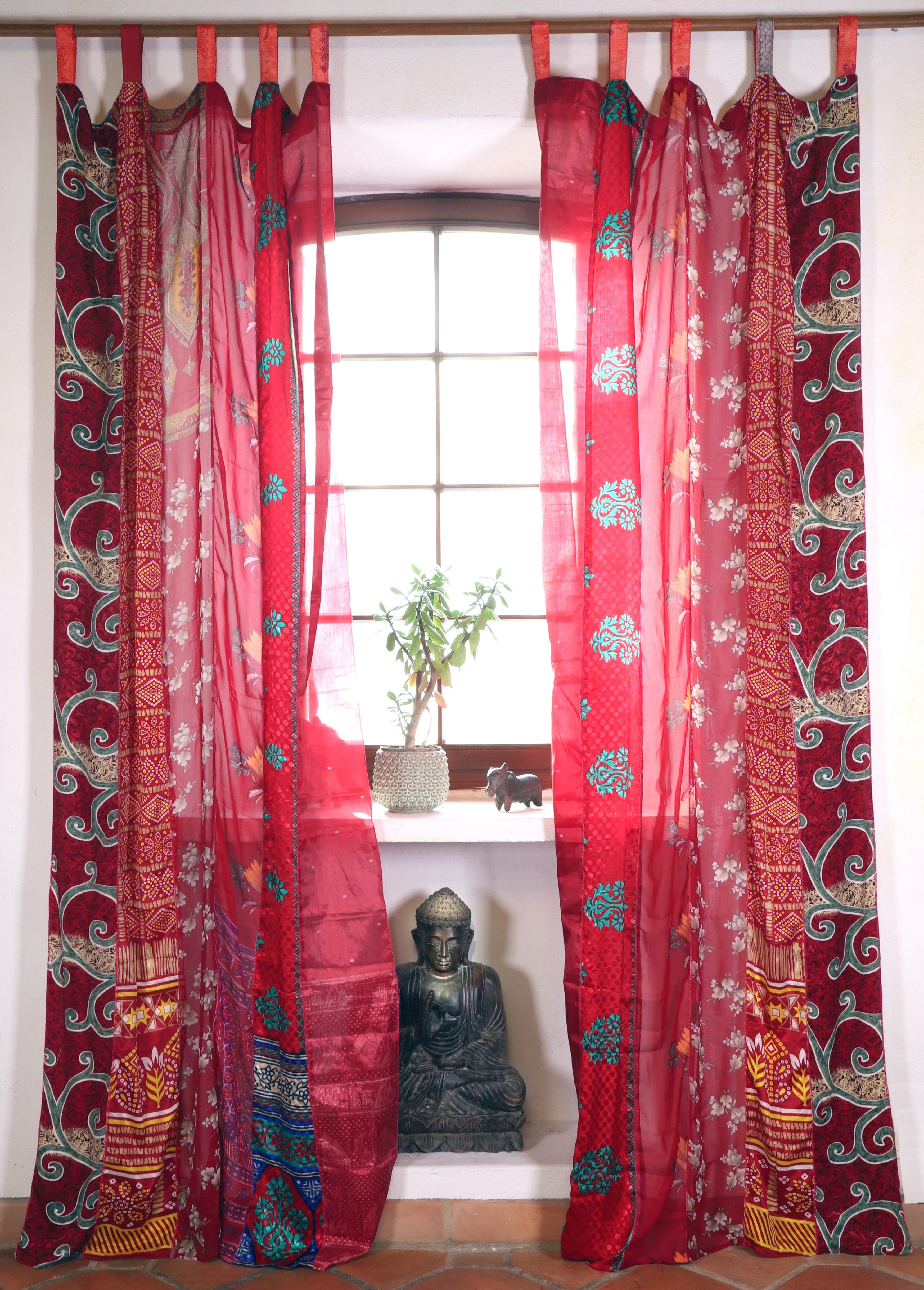 Guru-Shop Vorhang Vorhang 2 Stück seidige upcyceling Gardine aus..