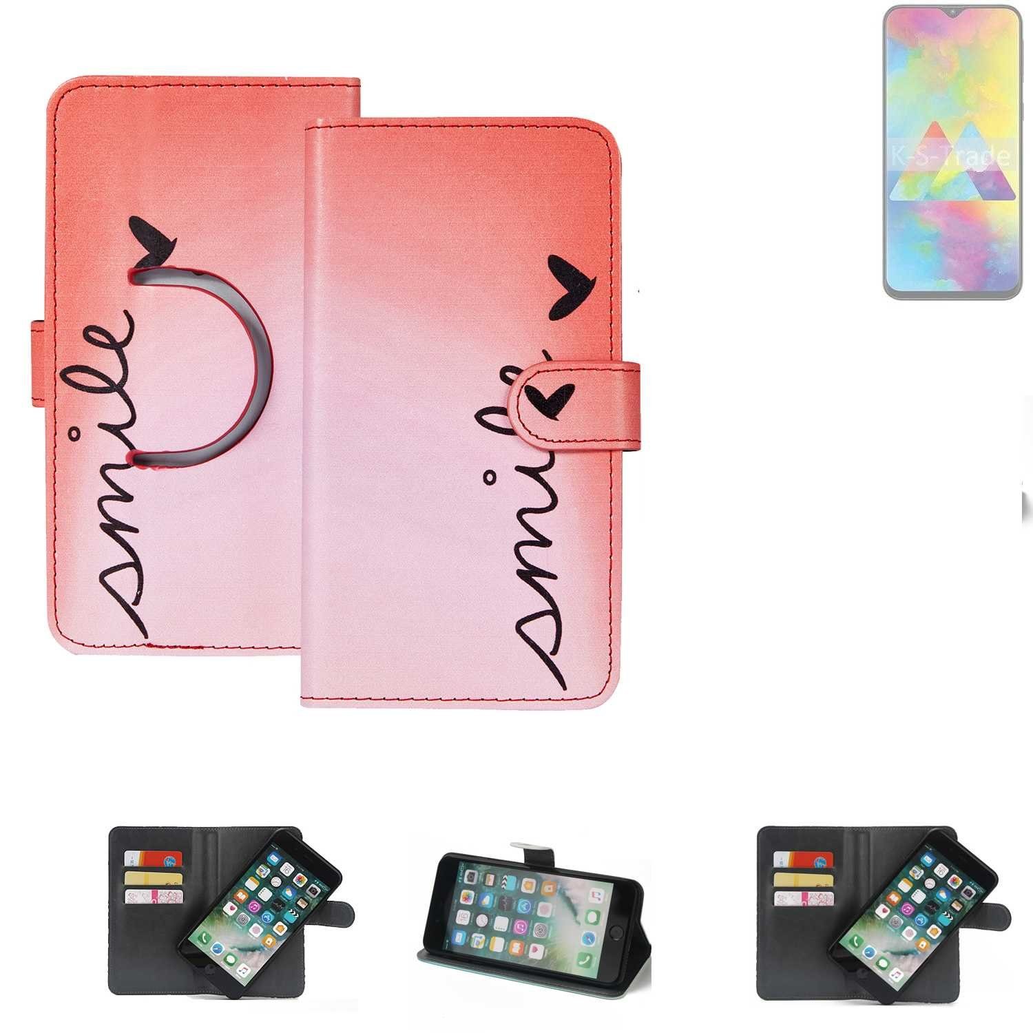 K-S-Trade Handyhülle für Samsung Galaxy M20, Schutzhülle Handyhülle Hülle cover bookstyle Etui ''smile'' rot