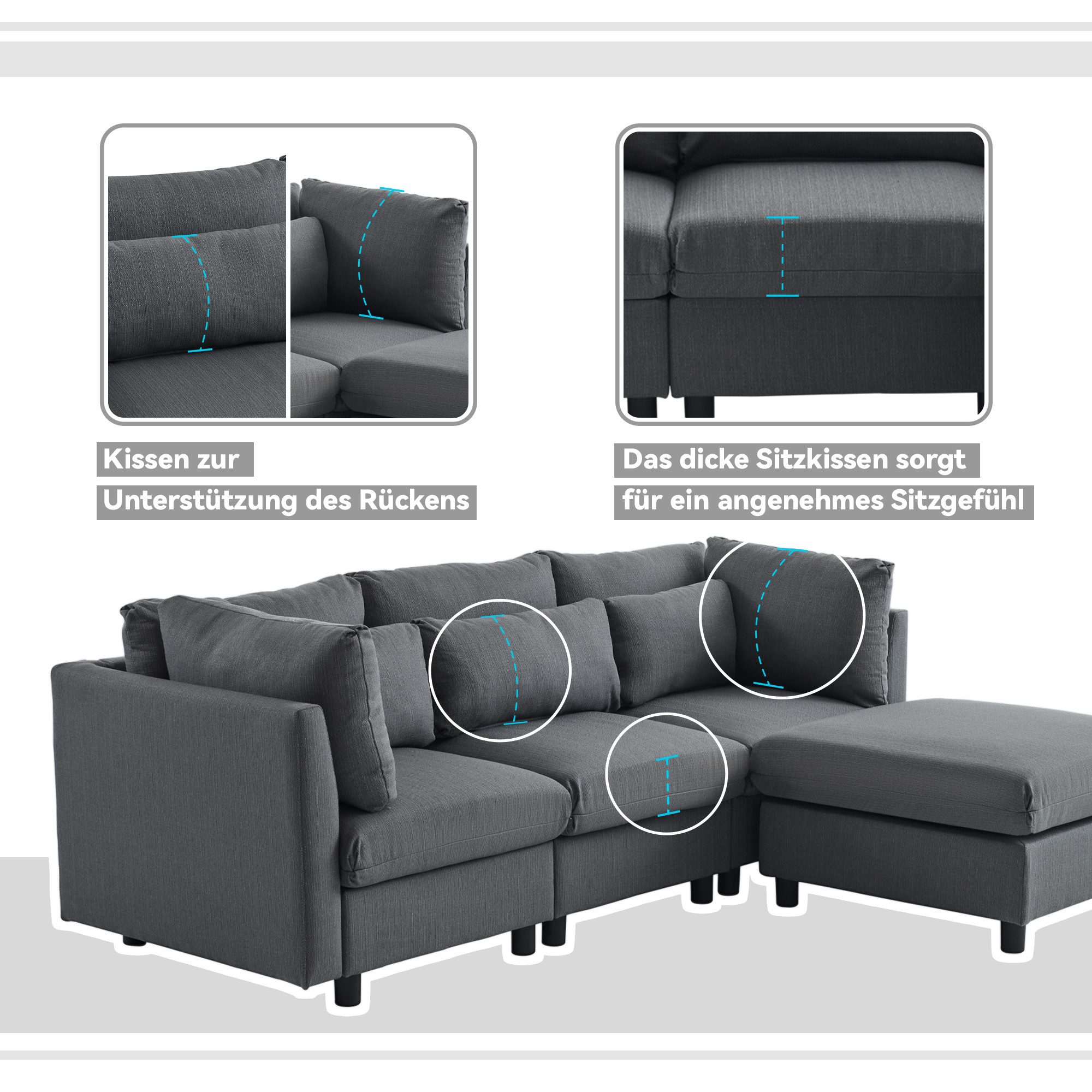 Merax 3-Sitzer mit Hocker, XXL Sofa, günstig online kaufen