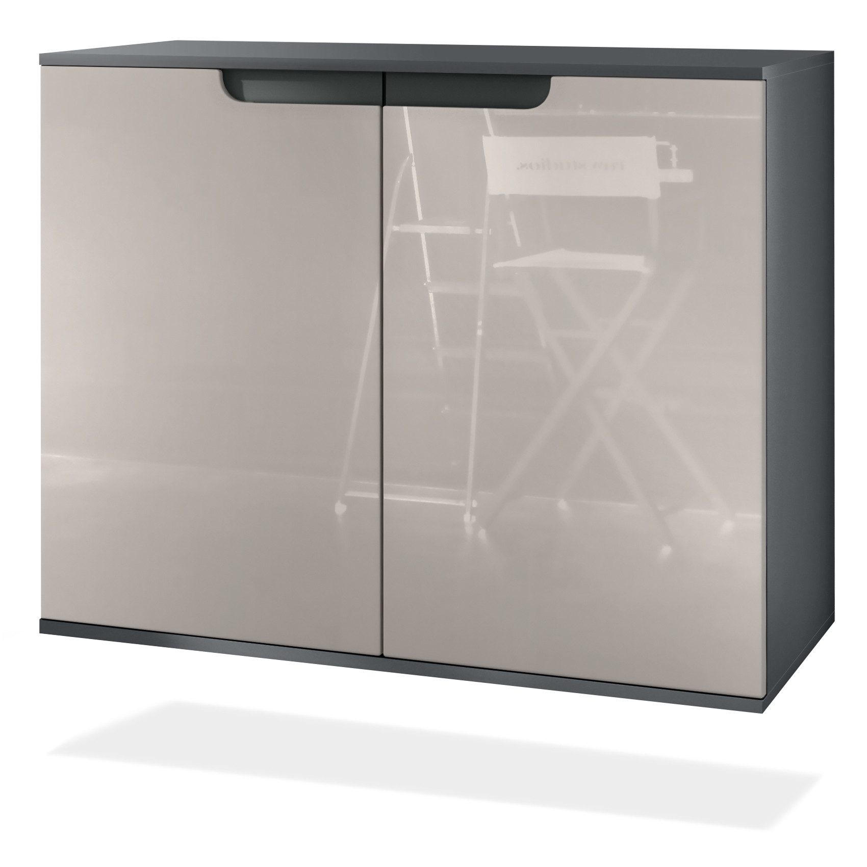 Vladon Kommode Sylt V3 (Moderner Küchenschrank, mit 2 großen Türen), Anthrazit matt / Sandgrau Hochglanz (92,5 x 73.5 x 35)