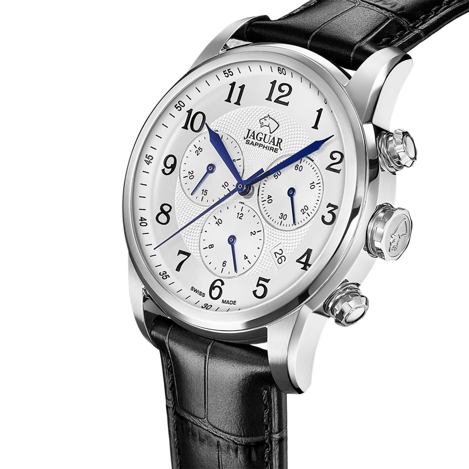 JAGUAR Chronograph Jaguar Herrenuhr Leder schwarz Jaguar, (Chronograph), Herren Armbanduhr rund, Lederarmband schwarz