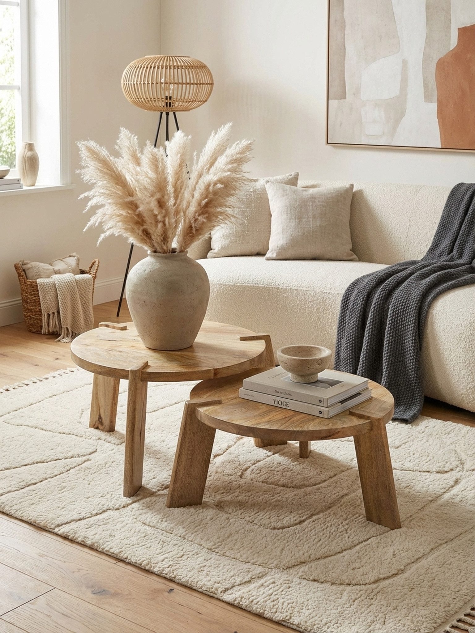 KADIMA DESIGN Satztisch Design Couchtisch 2er Set Mango Massivholz Wohnzimmertisch Hell (Tischset 2-teilig Kaffeetisch Holz), Satztisch Holztisch Rund Beistelltisch