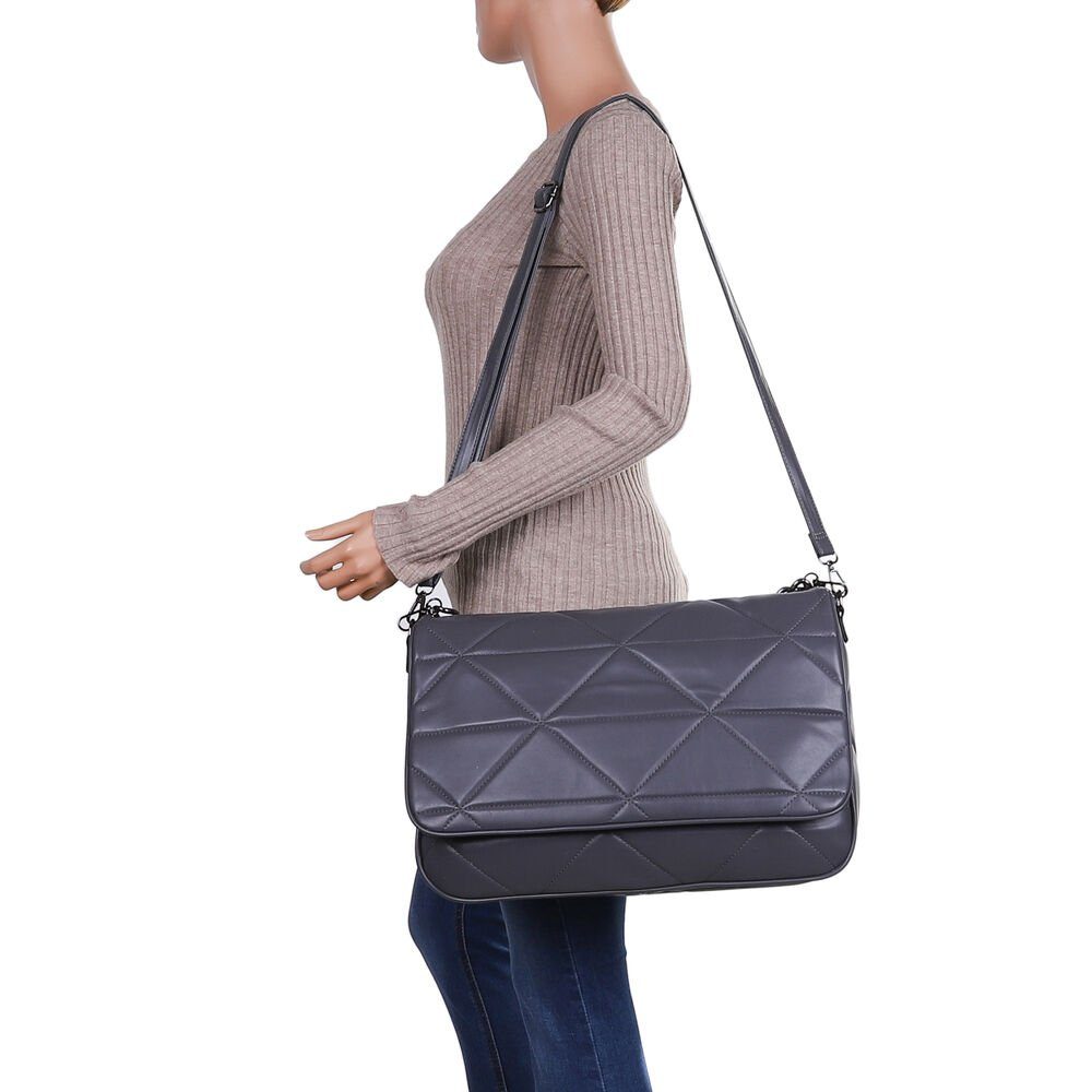 Schultertasche Handtasche Große, Ital-Design Grau Damentasche