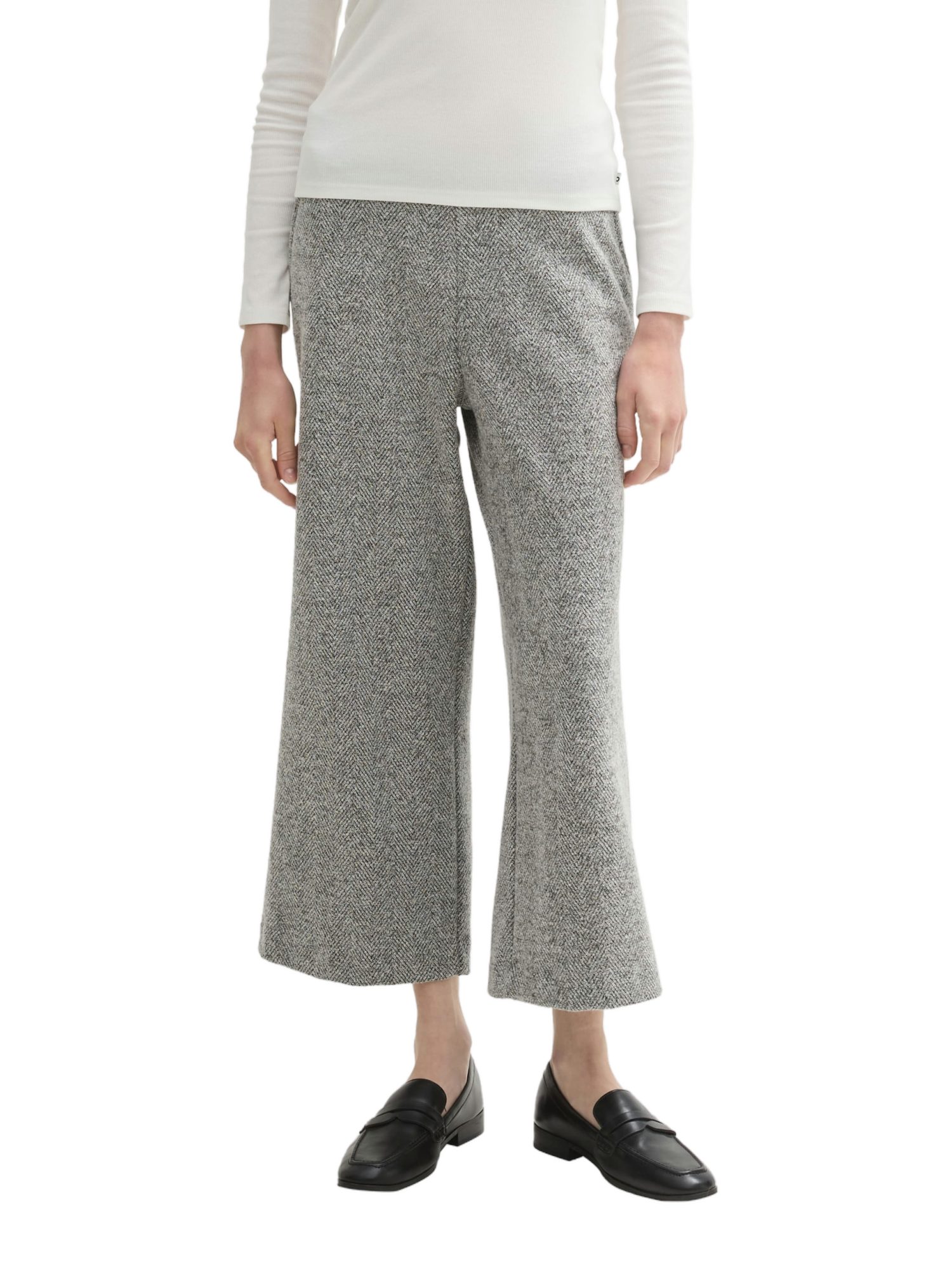 TOM TAILOR 7/8-Hose grau,Casual,Polyester,Strukturiert,Weit,Mittel