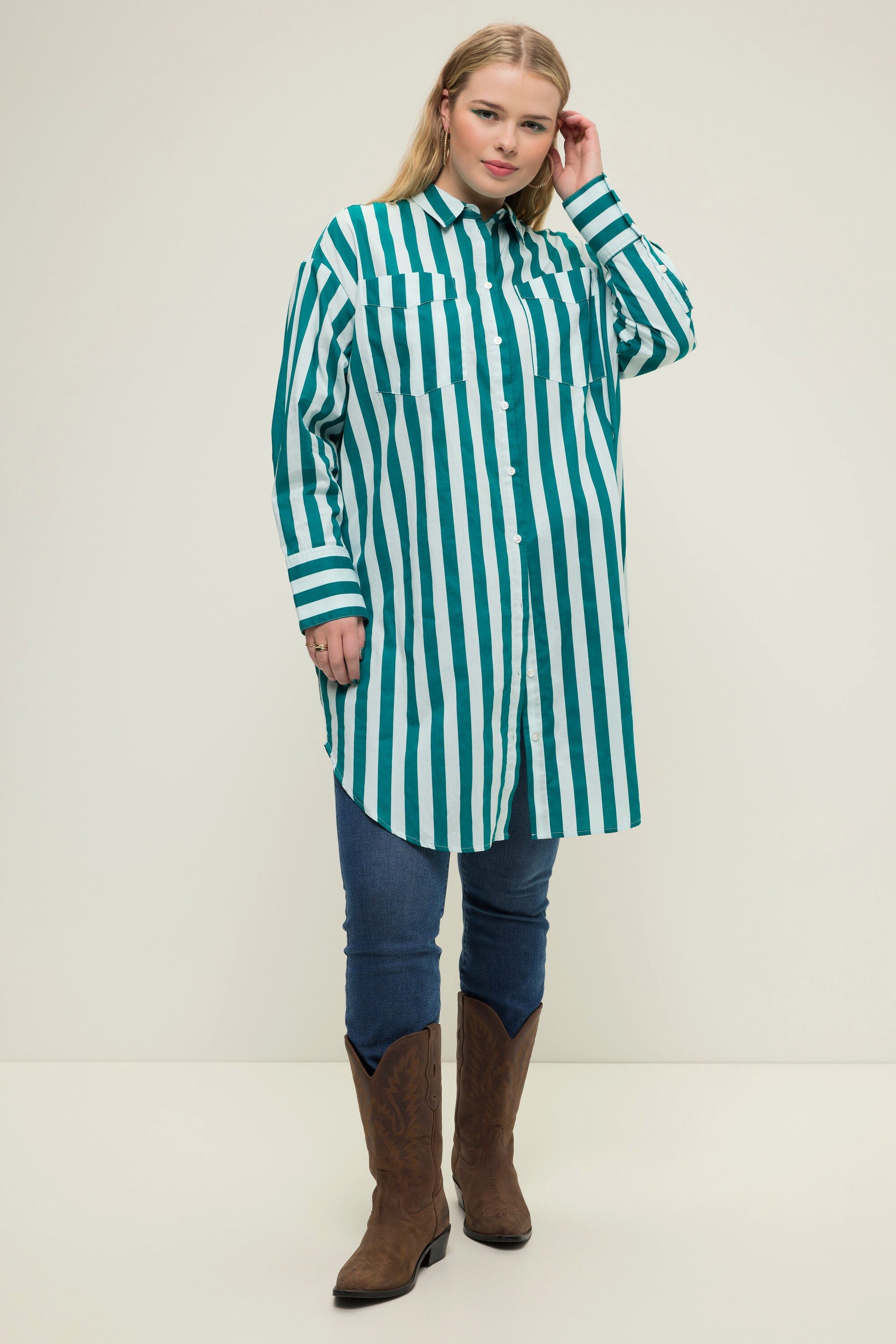 Hemdbluse Hemdbluse oversized Streifen Langarm