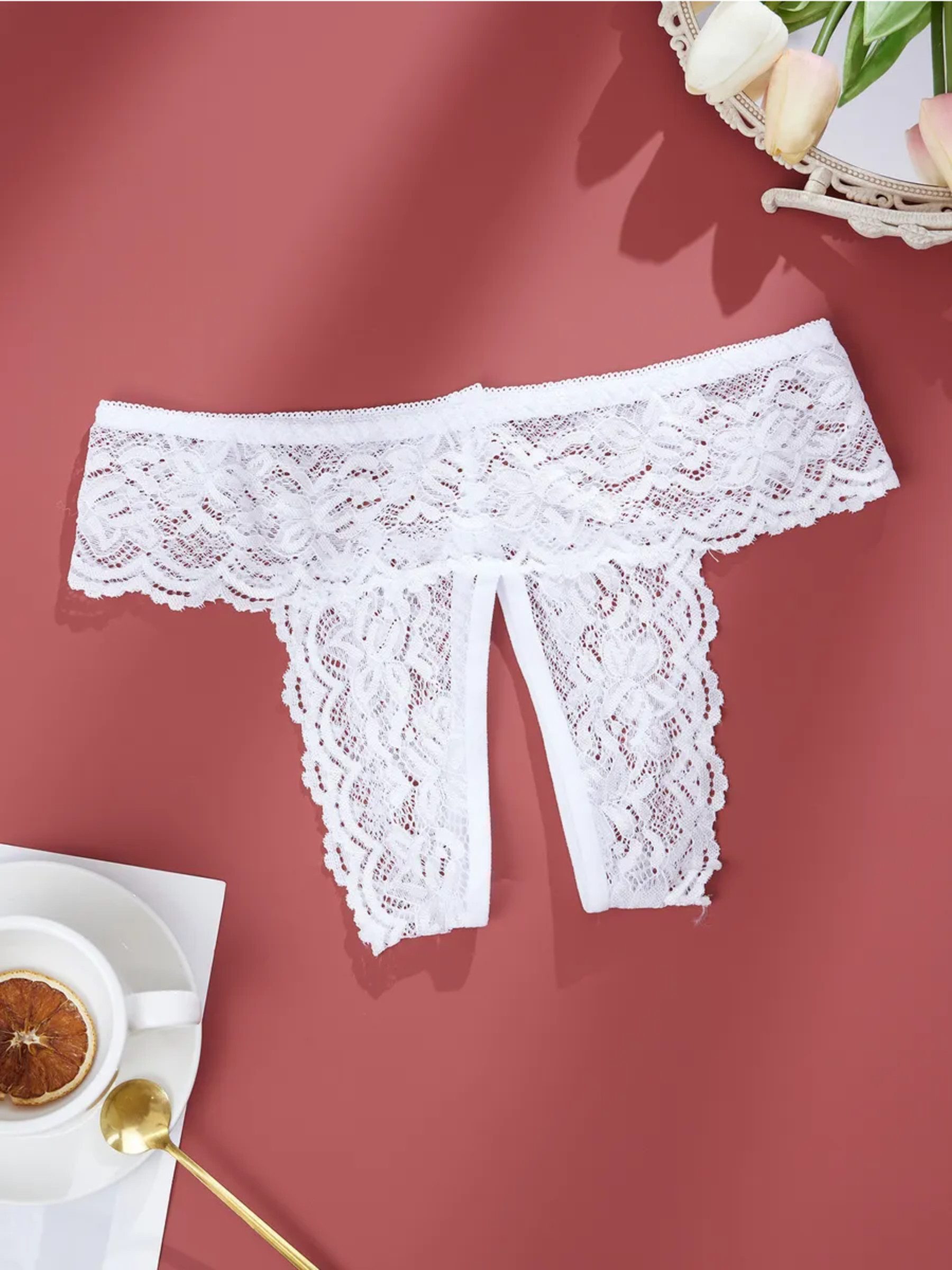 Slip-Ouvert Damenslip Höschen mit offenem Schritt, Spitze-Tanga, Sexy Unterwäsche