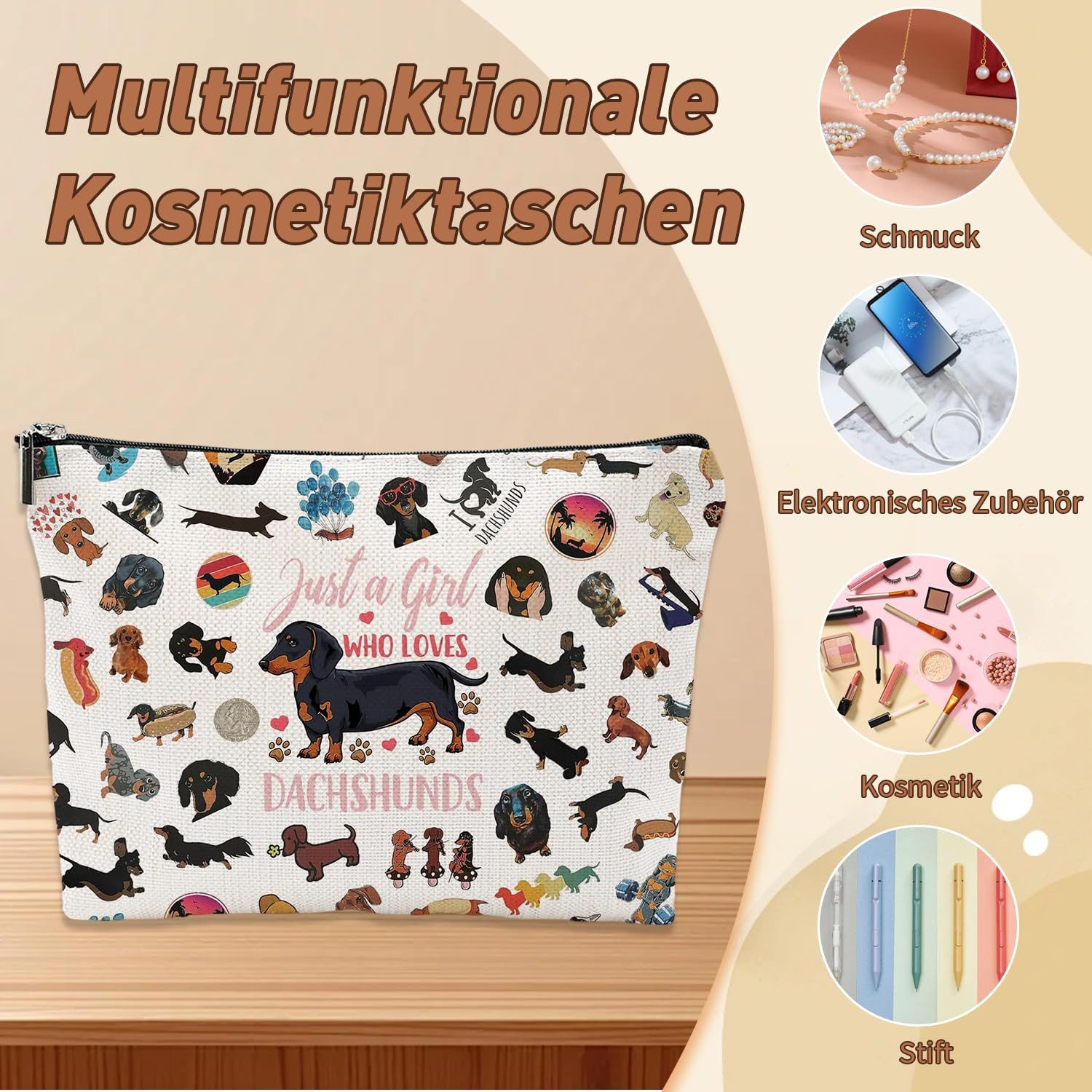 Zaewry Kosmetiktasche mit Muster & Reißverschluss – Schminktasche für Damen & Mädchen (1-tlg), Kulturbeutel für Reisen & Alltag, tragbare Make-up Tasche – Bild 5 von 5