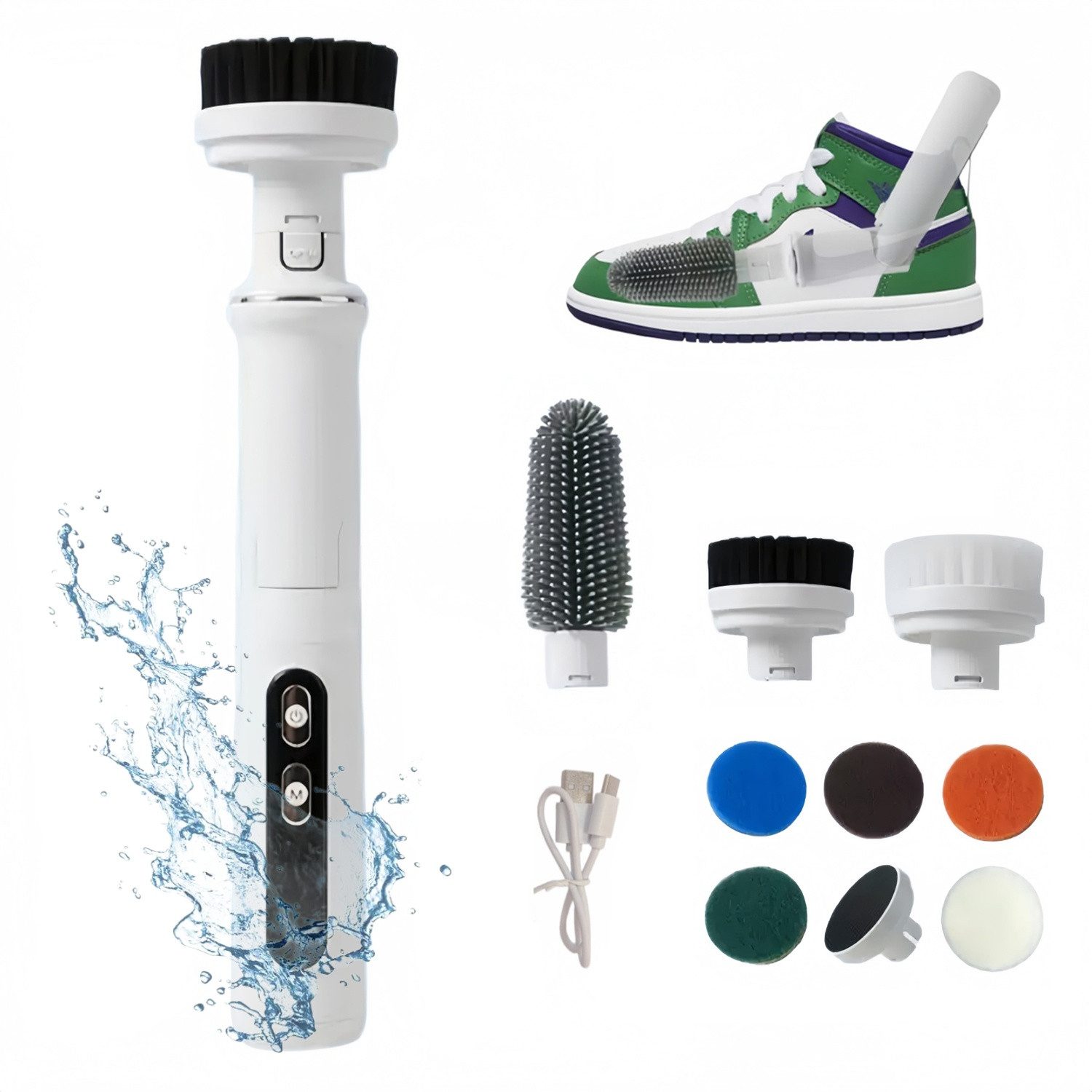 ibettertec Reinigungsbürste Elektrische Reinigungsbürste, Reinigungsgerät für Haushalt, Schuhe,Badewanne, Boden, Fliese, Geschirr, Toilette, (Kabellos Power Spin Scrubber mit 9 Bürstenköpfen), 3 Speed Integrierte übertragung
