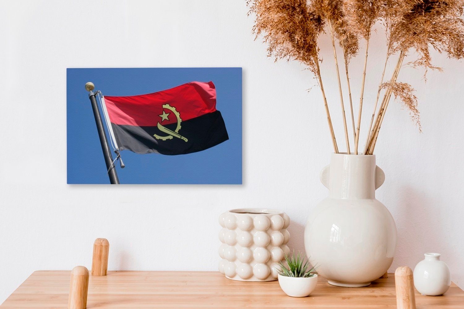 St), Angola 30x20 Aufhängefertig, Wandbild OneMillionCanvasses® Flagge auf hellblauem Leinwandbild (1 Wanddeko, Leinwandbilder, cm Hintergrund, von