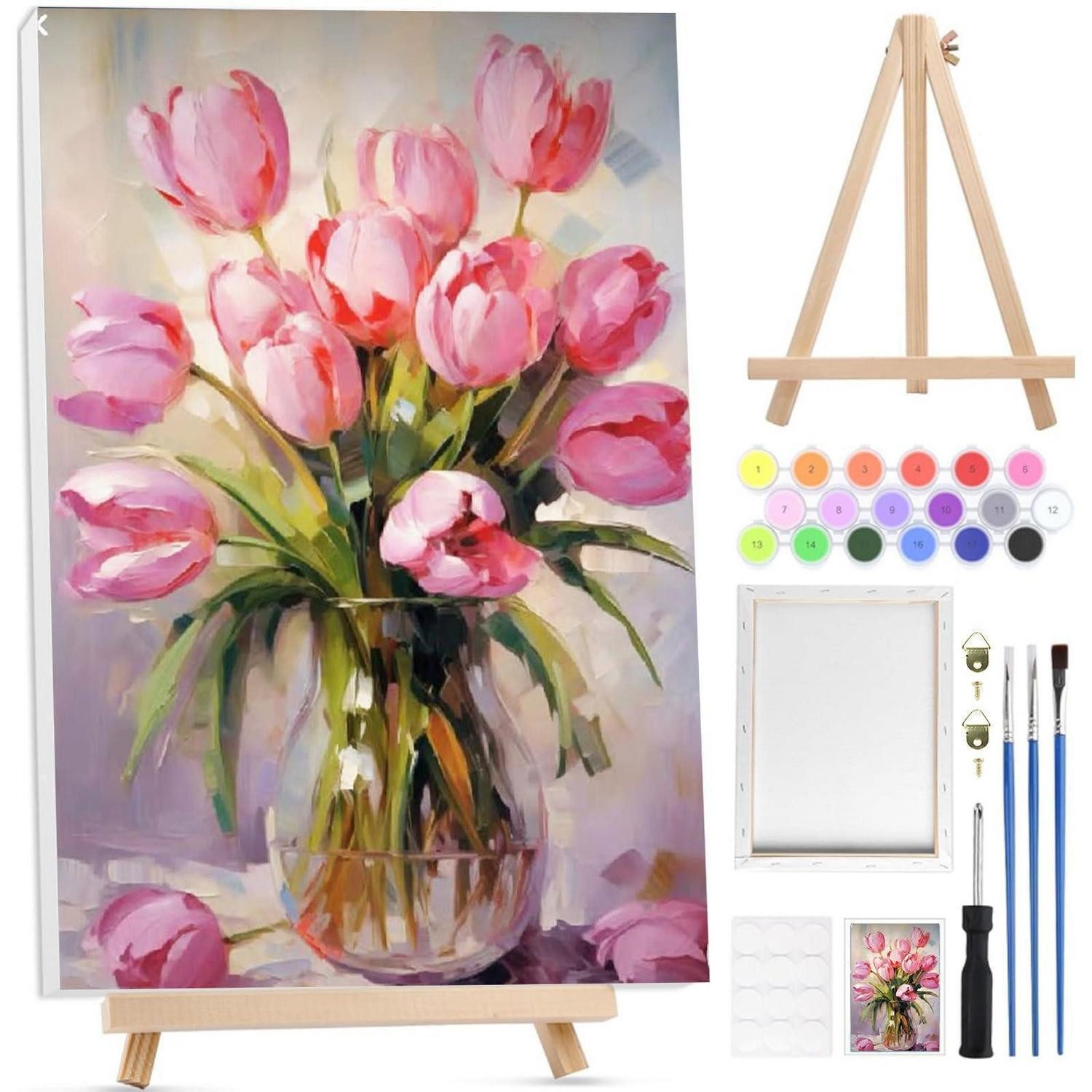 LuxusKollektion Malen nach Zahlen Malen nach Zahlen Rosa Blumen 20x30cm mit Staffelei (1-St)