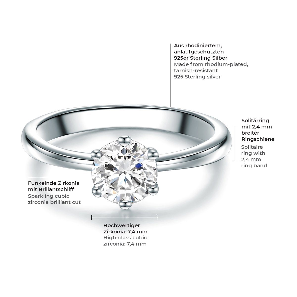 Trilani Silberring Verlobungsring aus 925 Sterling günstig online kaufen