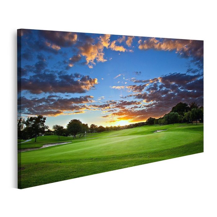 islandburner Leinwandbild Bild auf Leinwand Sonnenuntergang über Golfplatz mit atemberaubenden F