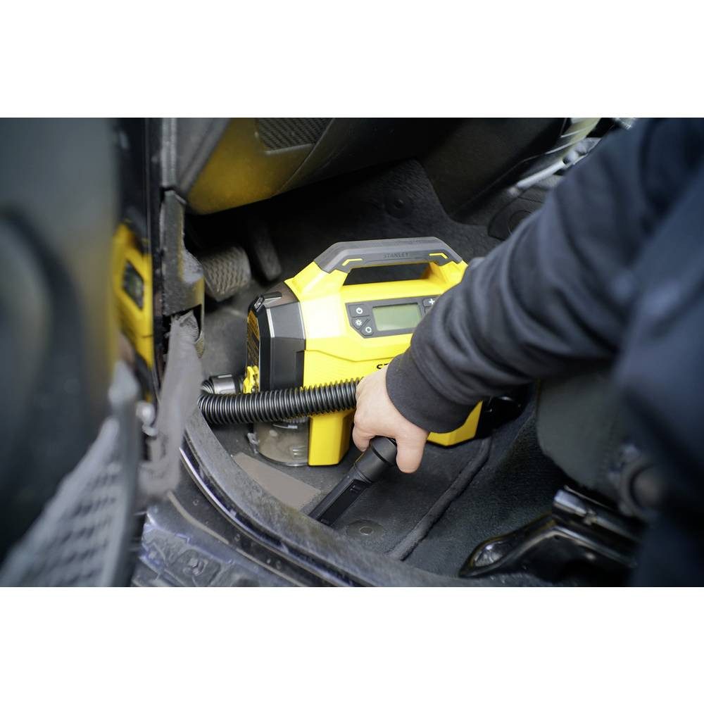 STANLEY Akku-Handkompressor Akku-Kompressor 10 bar 12 V Adapter zum Betrieb per Kabel, Digitales