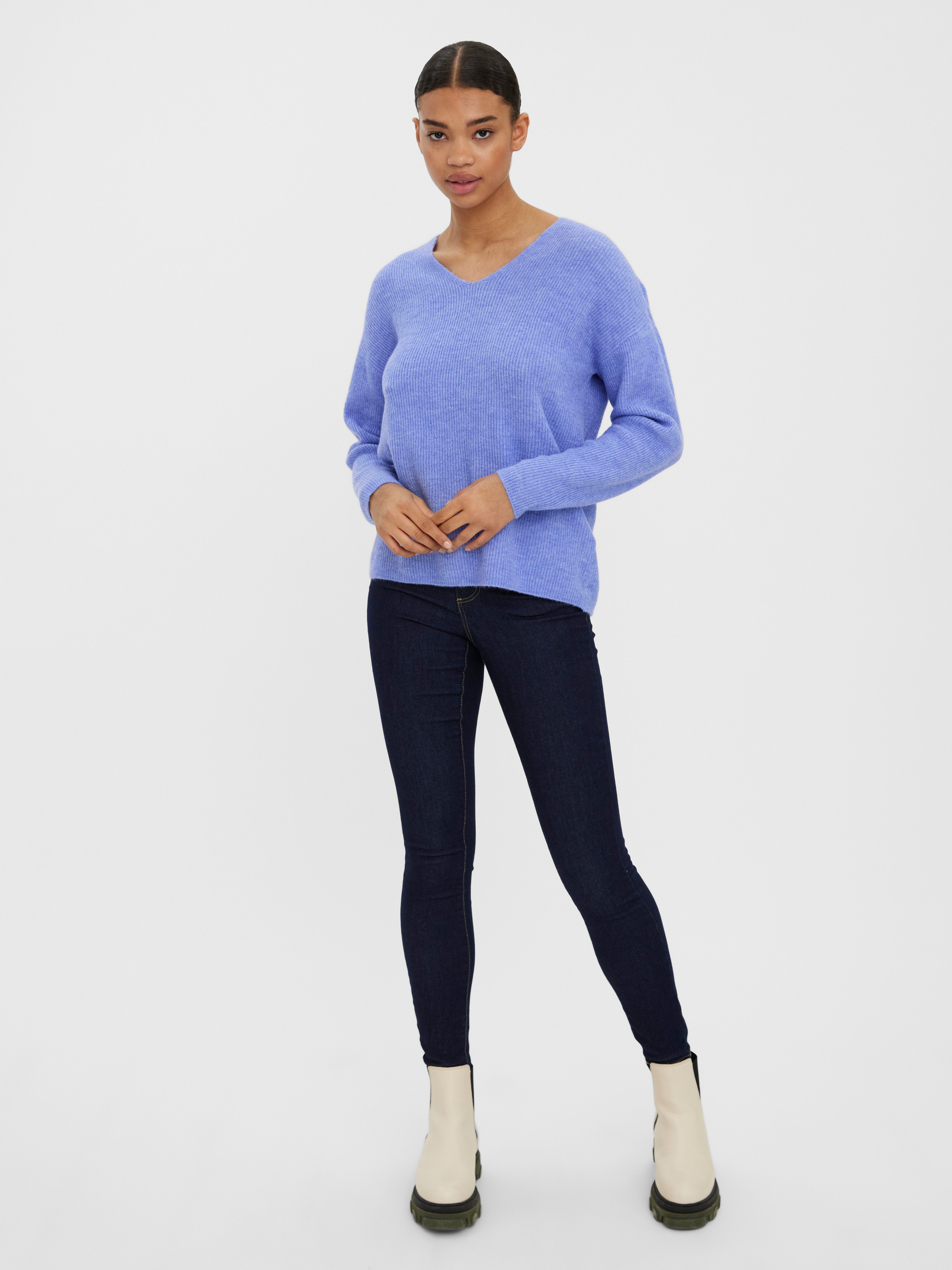 Vero Moda V-Ausschnitt-Pullover VMCREWLEFILE LS V-NECK BLOUSE NOOS Materialmix, loose fit