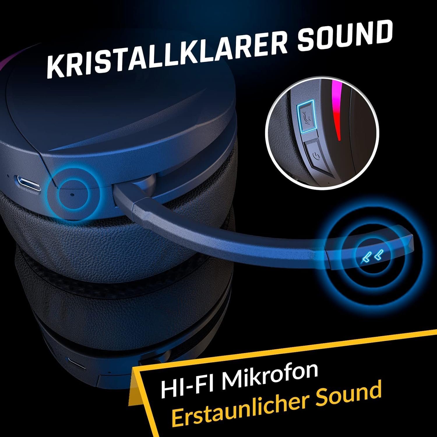 Geräuschunterdrückung) (Headset KLIM mit mit Mikrofon, Gaming-Headset, 3D-Surround-Sound, RGB, Bluetooth-Headset Kabelloses Gaming-Headset Panther