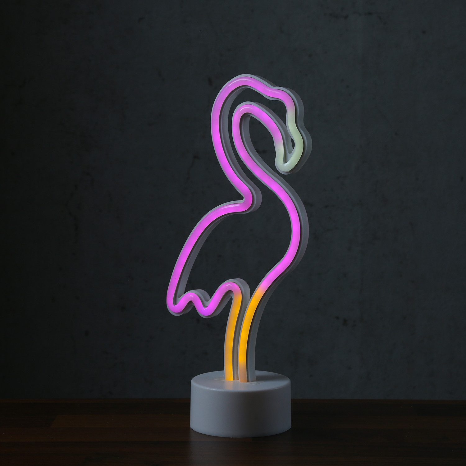 SATISFIRE LED Dekolicht LED NEON Figur FLAMINGO Neonlicht Schild Leuchtfigur Batterie USB 30cm, LED Classic, mehrfarbig / bunt