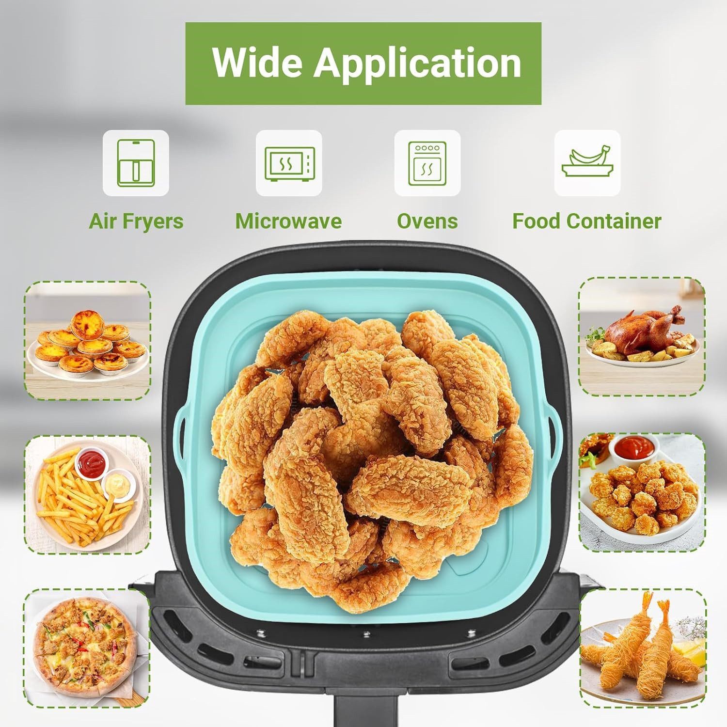 AURIVION Backblech Wiederverwendbare Backform für Airfryer & Küche, Silikon, (Set, 2-St., Silikonform für Heißluftfritteuse 2er Set), Antihaft Silikon Einsatz für Backen, Braten & Kochen