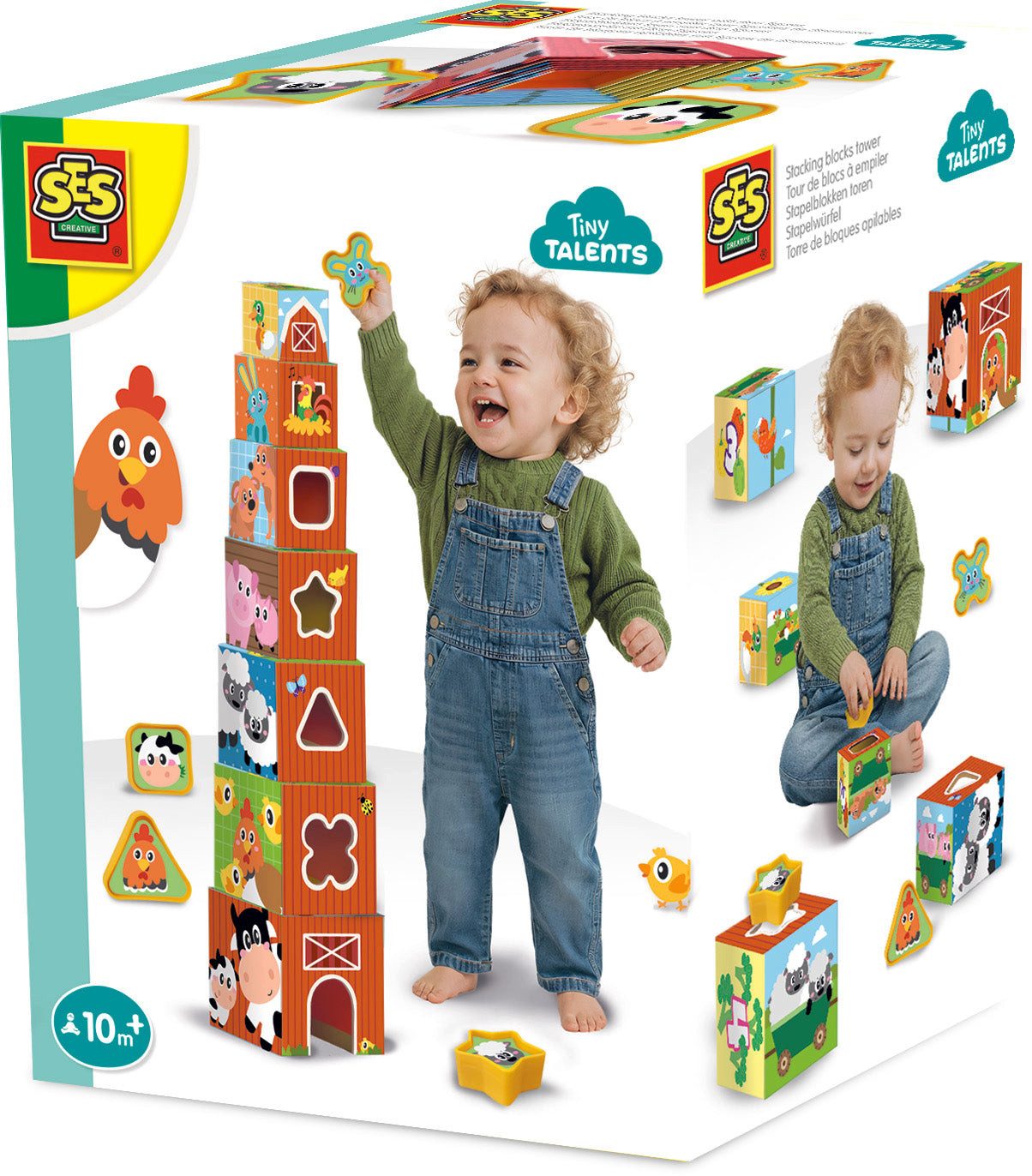 SES Creative Spiel SES Creative Stapelwürfel & Formensortierer 2-in-1 Bauernhof