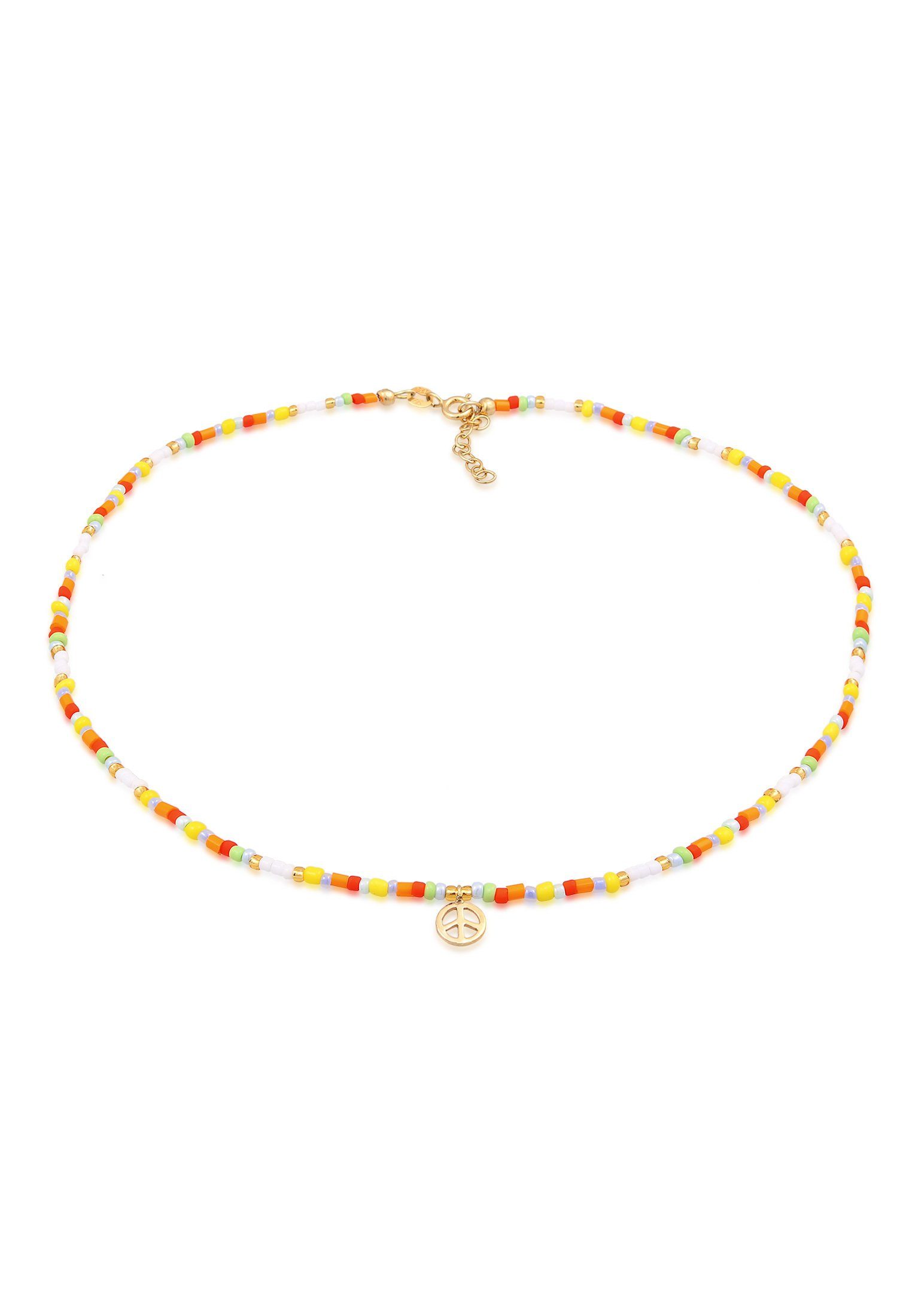 Anhänger 925 Elli Boho Kette mit Beads Glas Peace-Zeichen Piece Choker Style Silber,