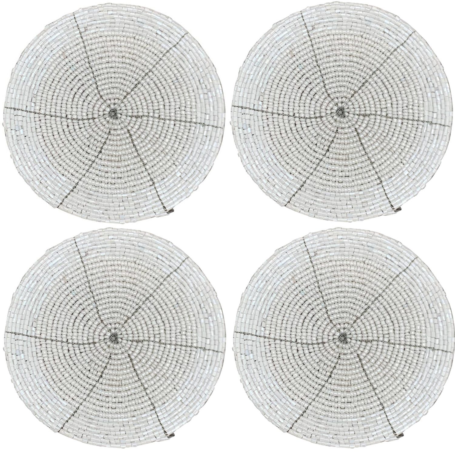 Macosa Home Glasuntersetzer Glasuntersetzer 4 Stück rund Perlen Silber Weiß od. Schwarz, Getränkeuntersetzer Perlenuntersetzer, 10 cm Untersetzer Tischuntersetzer