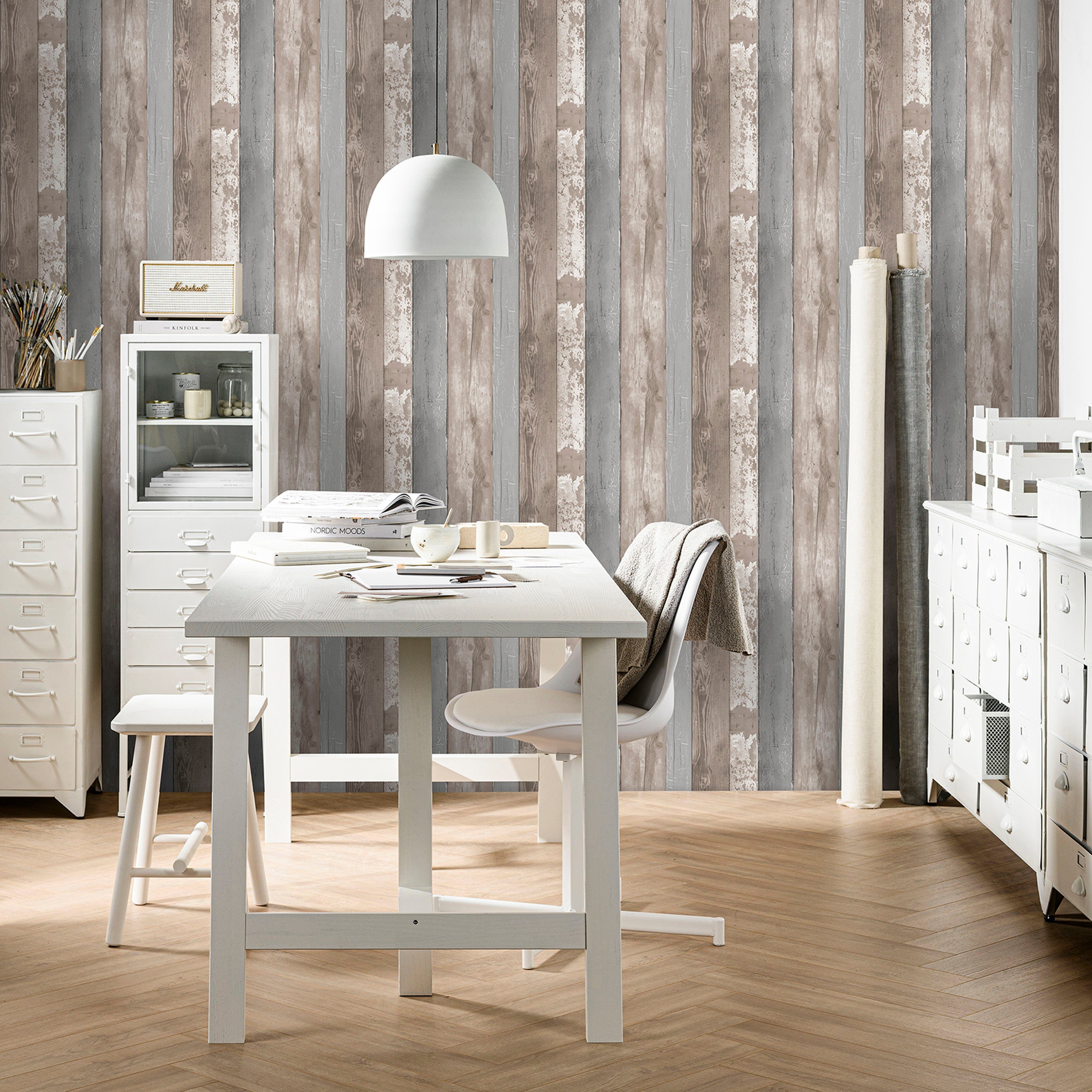 vtwonen Vliestapete Holzbohlen, glatt, Holz, (1 St), Grau - 10m x 52cm