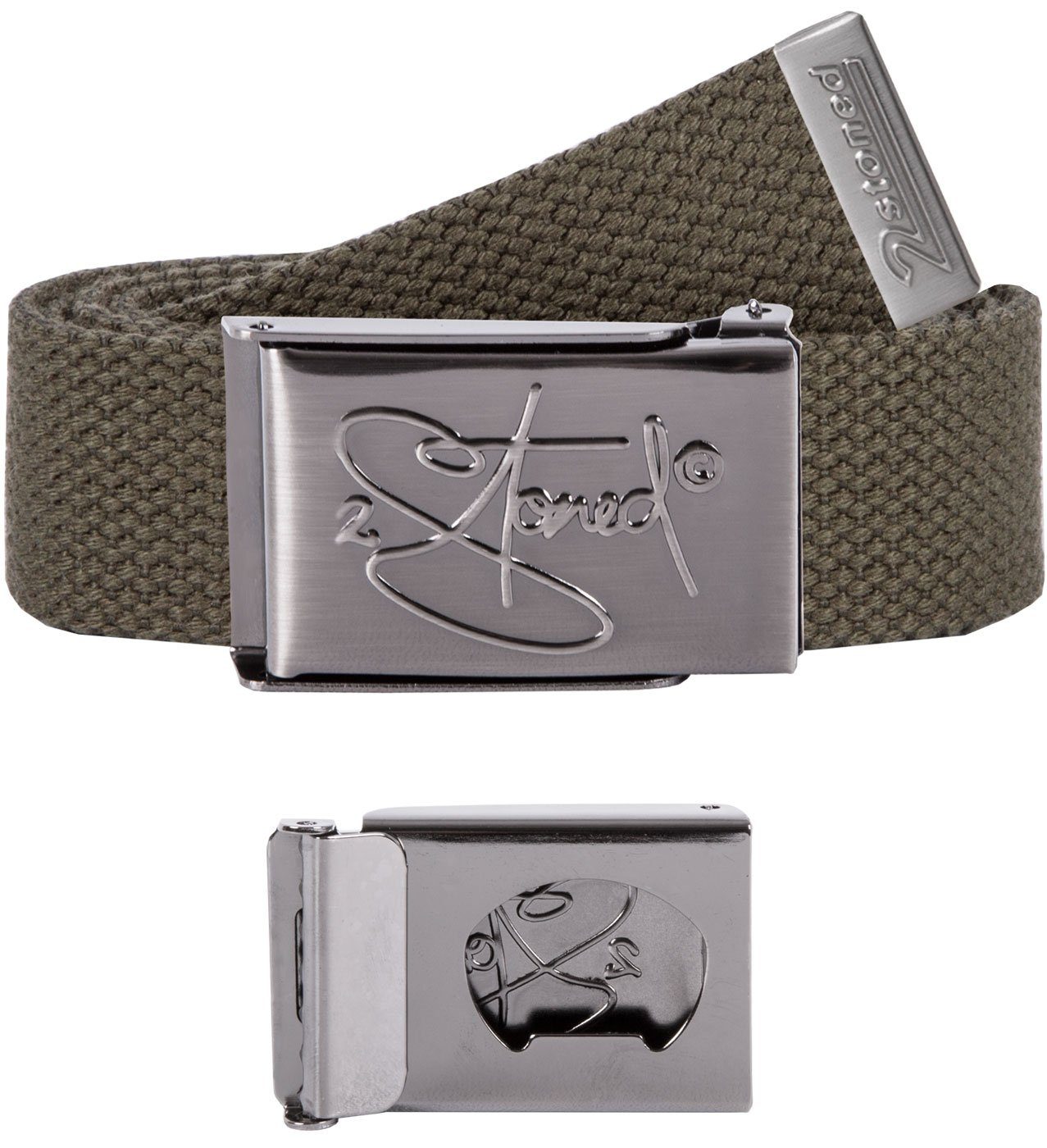 2Stoned Koppelgürtel Stoffgürtel Unisex, Schnalle Matt geprägt, 3 cm breit, 120 cm lang mit Flaschenöffner